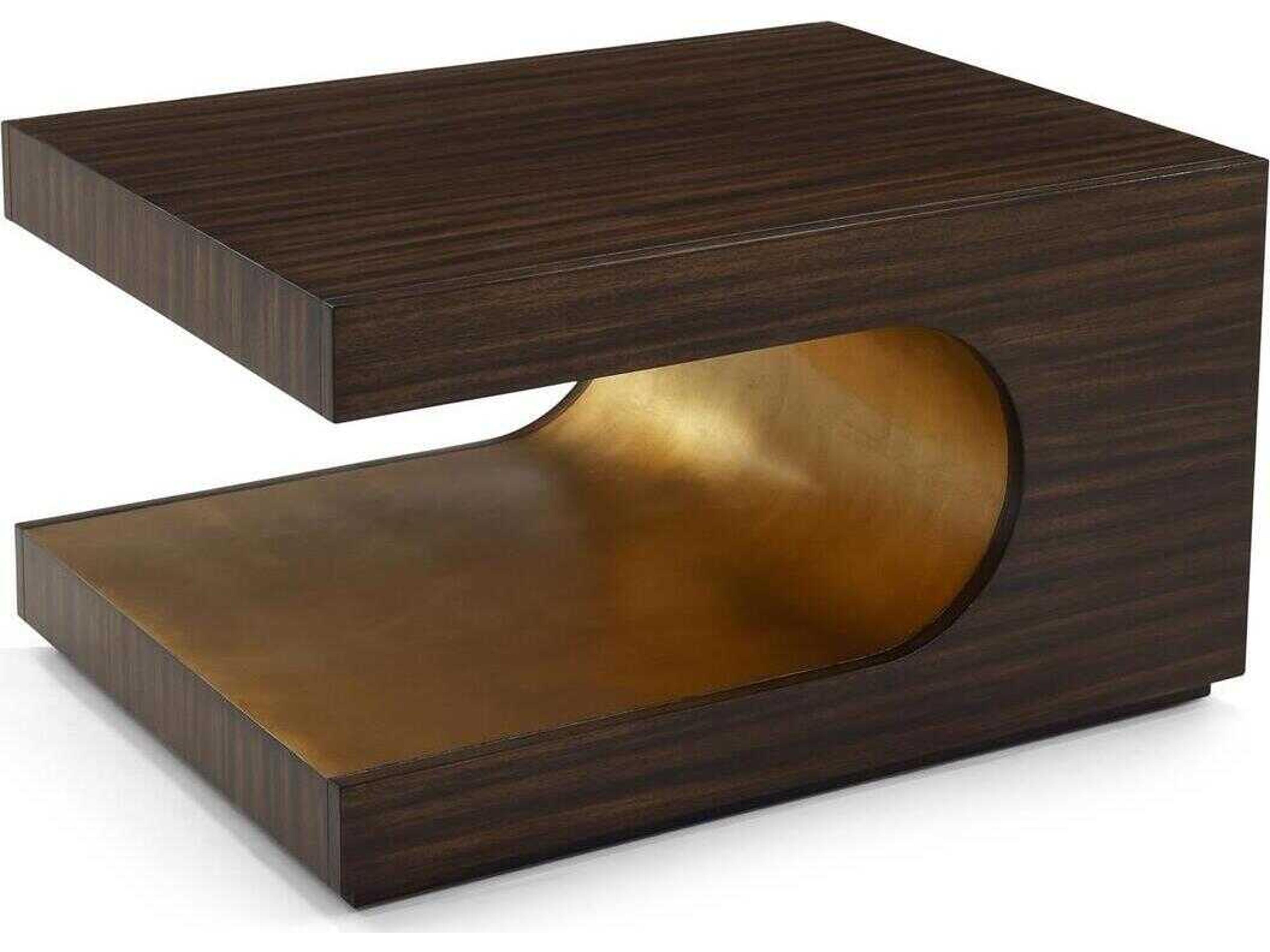 John Richard Groove Rectangular Wood Smokey Paldao Gold Coffee Table