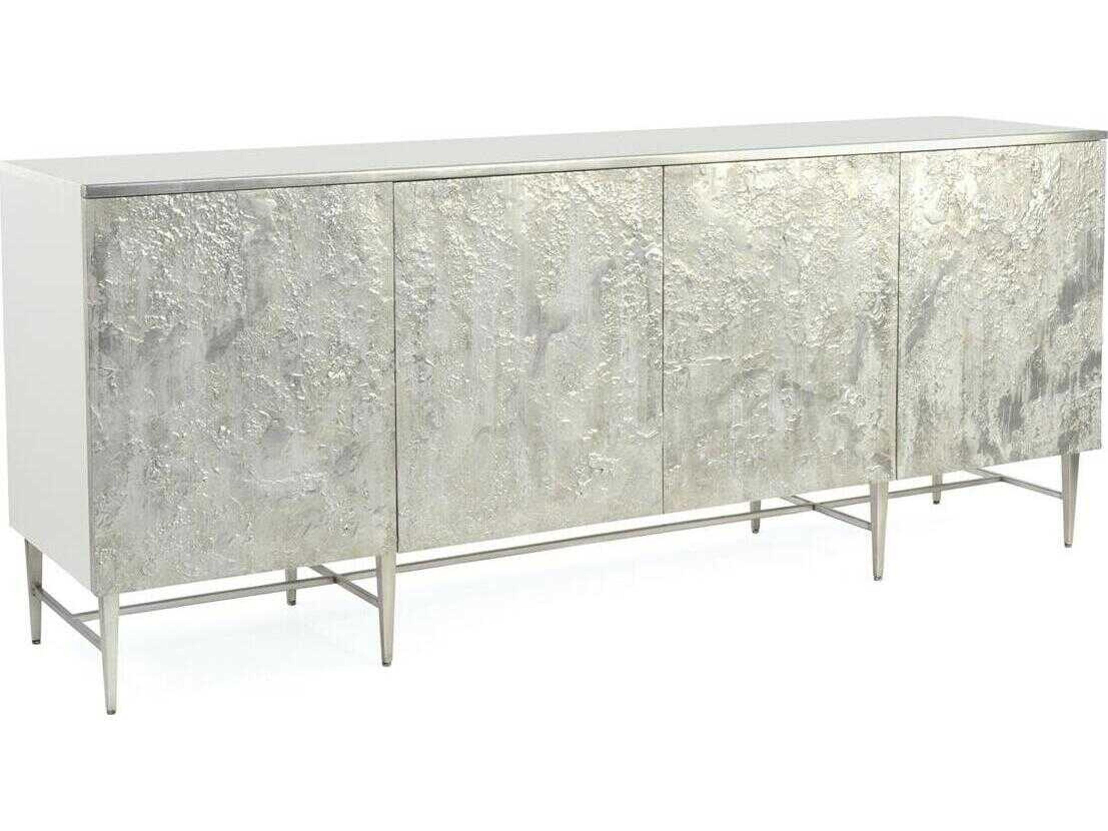 John Richard Gironde 84" Ash Wood White Pewter Silver Sideboard