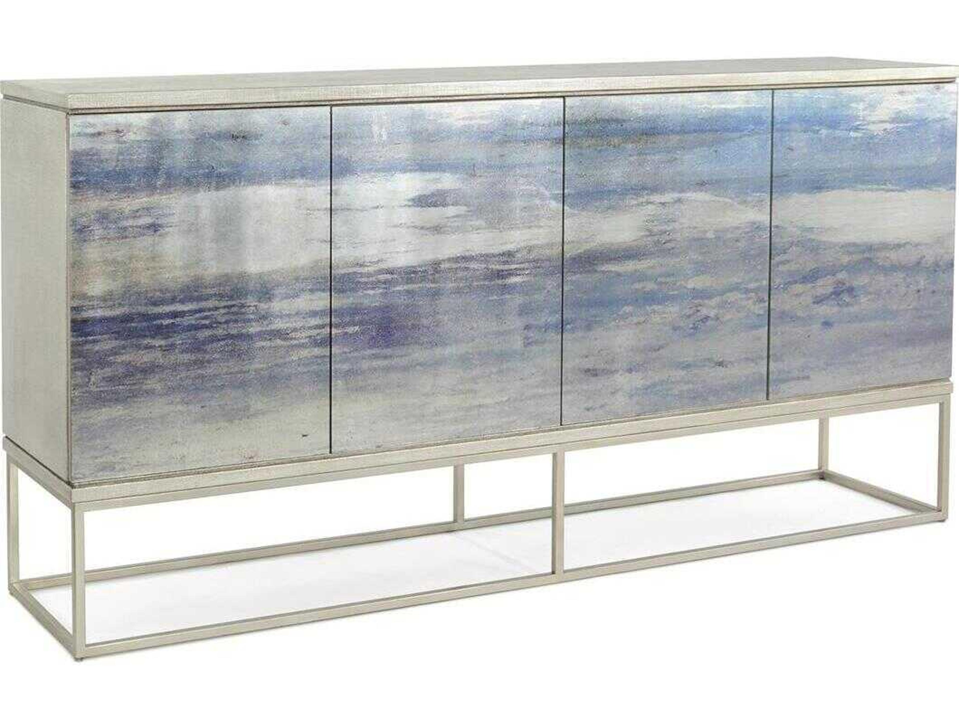 John Richard Mark McDowell Malvasia 82" Beech Wood Silver Soft Blue Sideboard
