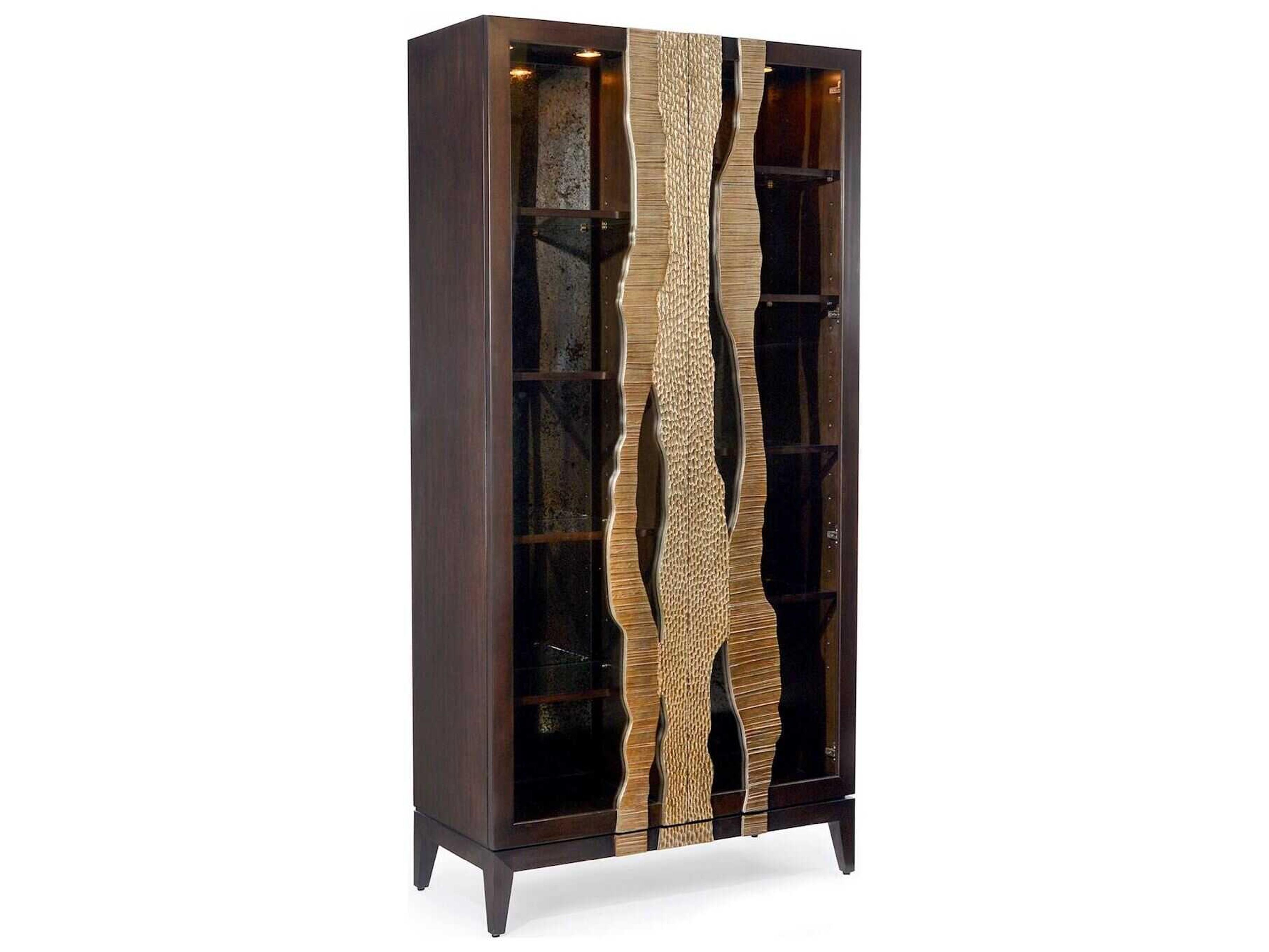 John Richard Mark McDowell River's Edge Beech Wood Gold Leaf Espresso Display Cabinet