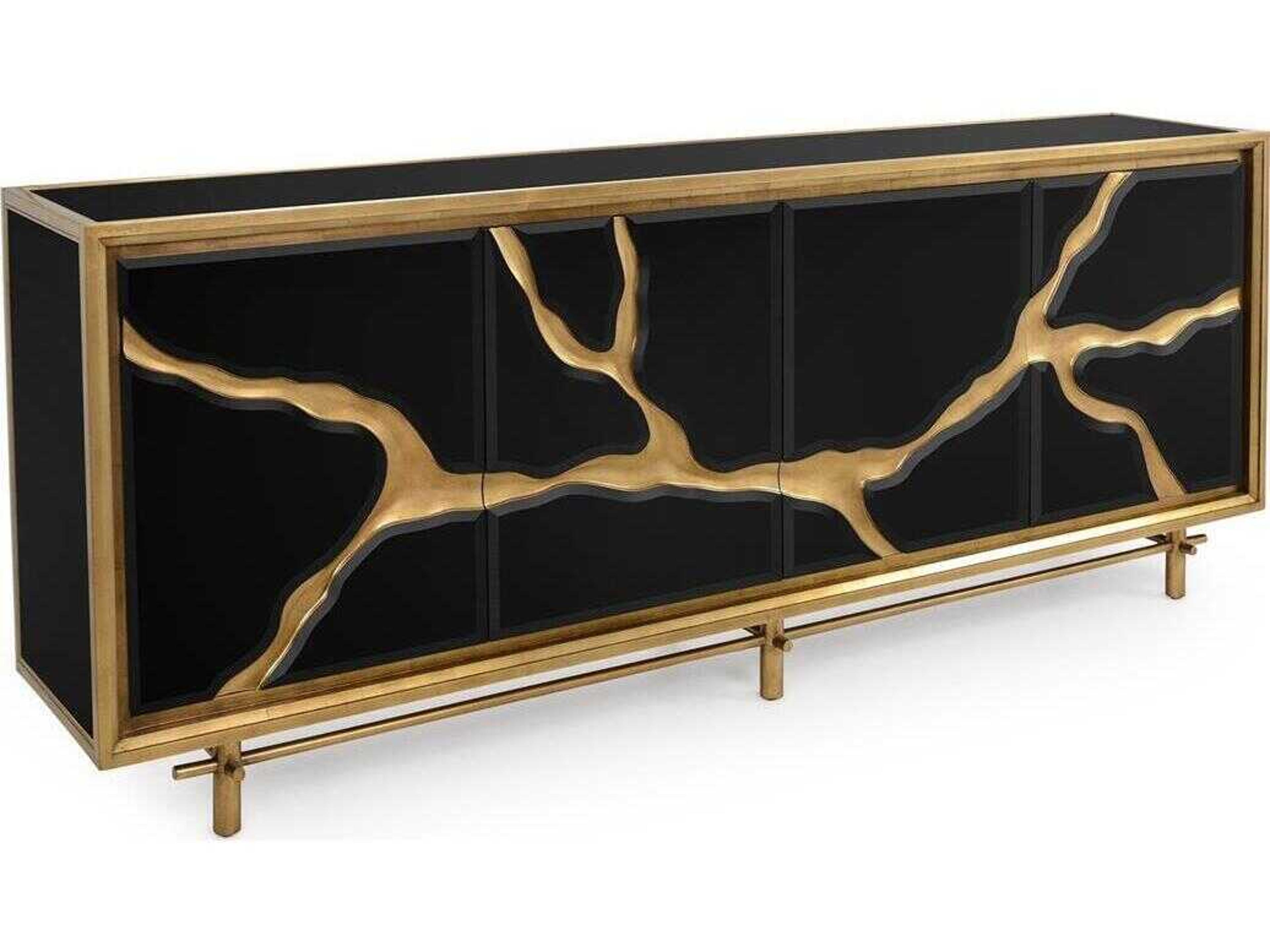 John Richard Mark McDowell Revne 94" Beech Wood Black Gold Credenza Sideboard