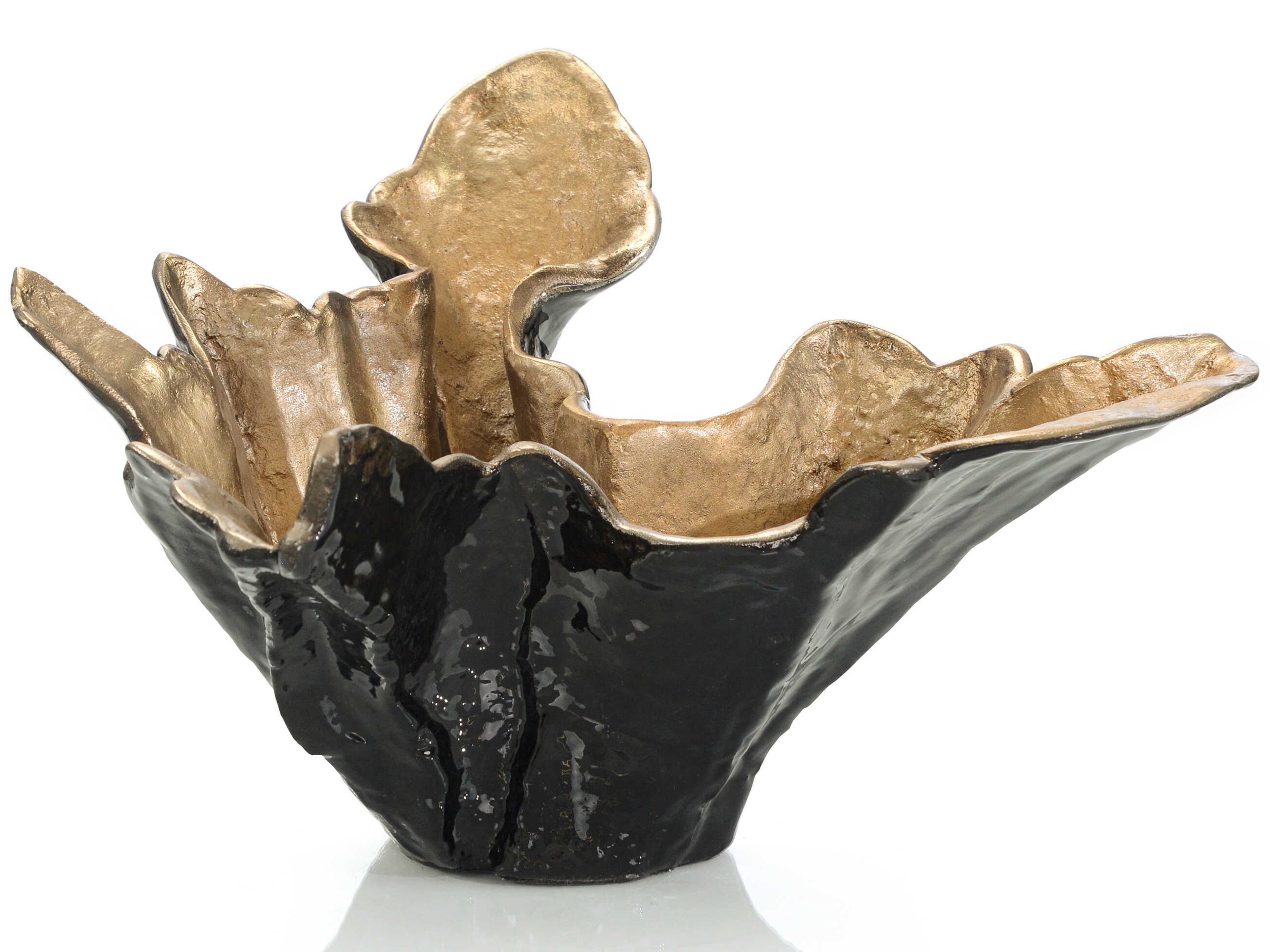 John Richard Midnight Black Champagne Gold Organic Decorative Bowl