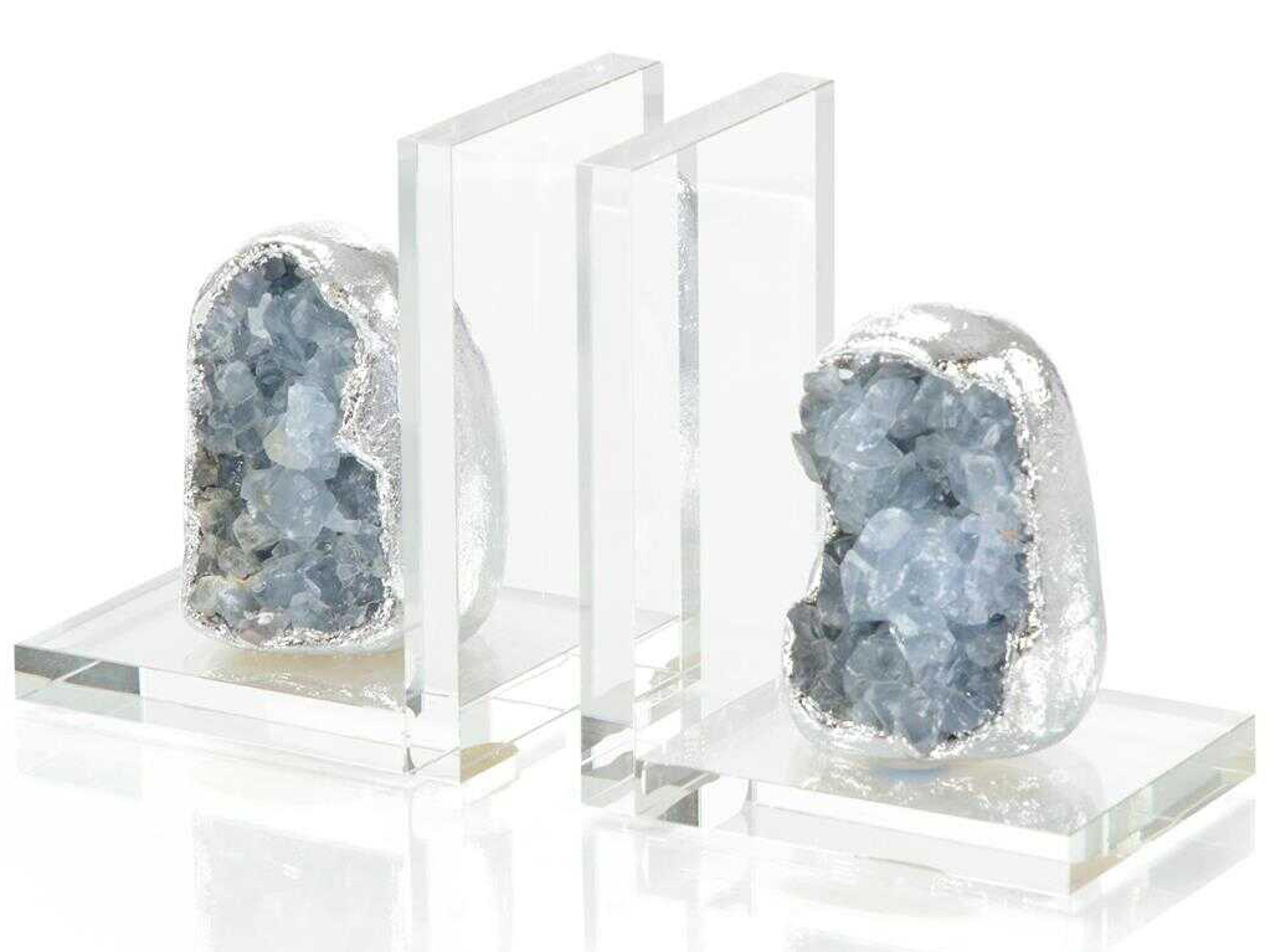 John Richard Silver Geode Bookends Set of 2