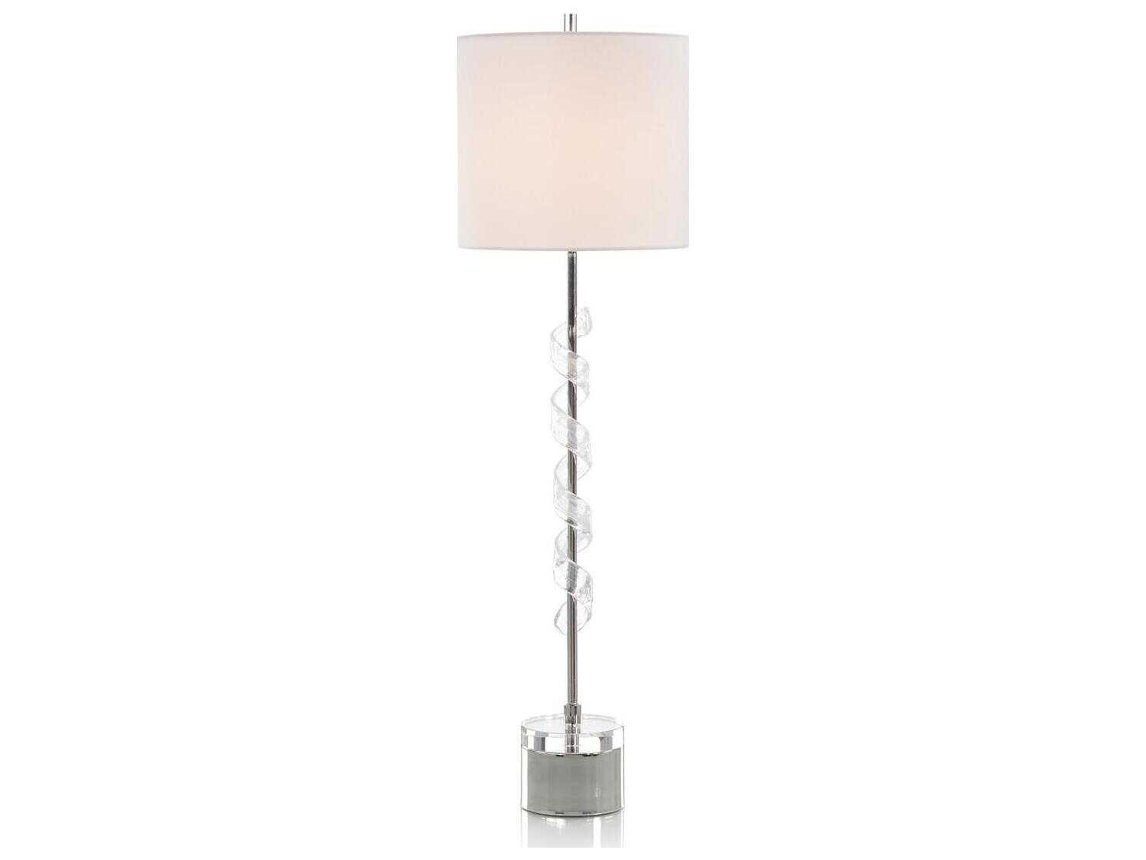 John Richard Mark Mcdowell Polished Nickel White Linen Outside Silk Inside Glass Buffet Lamp