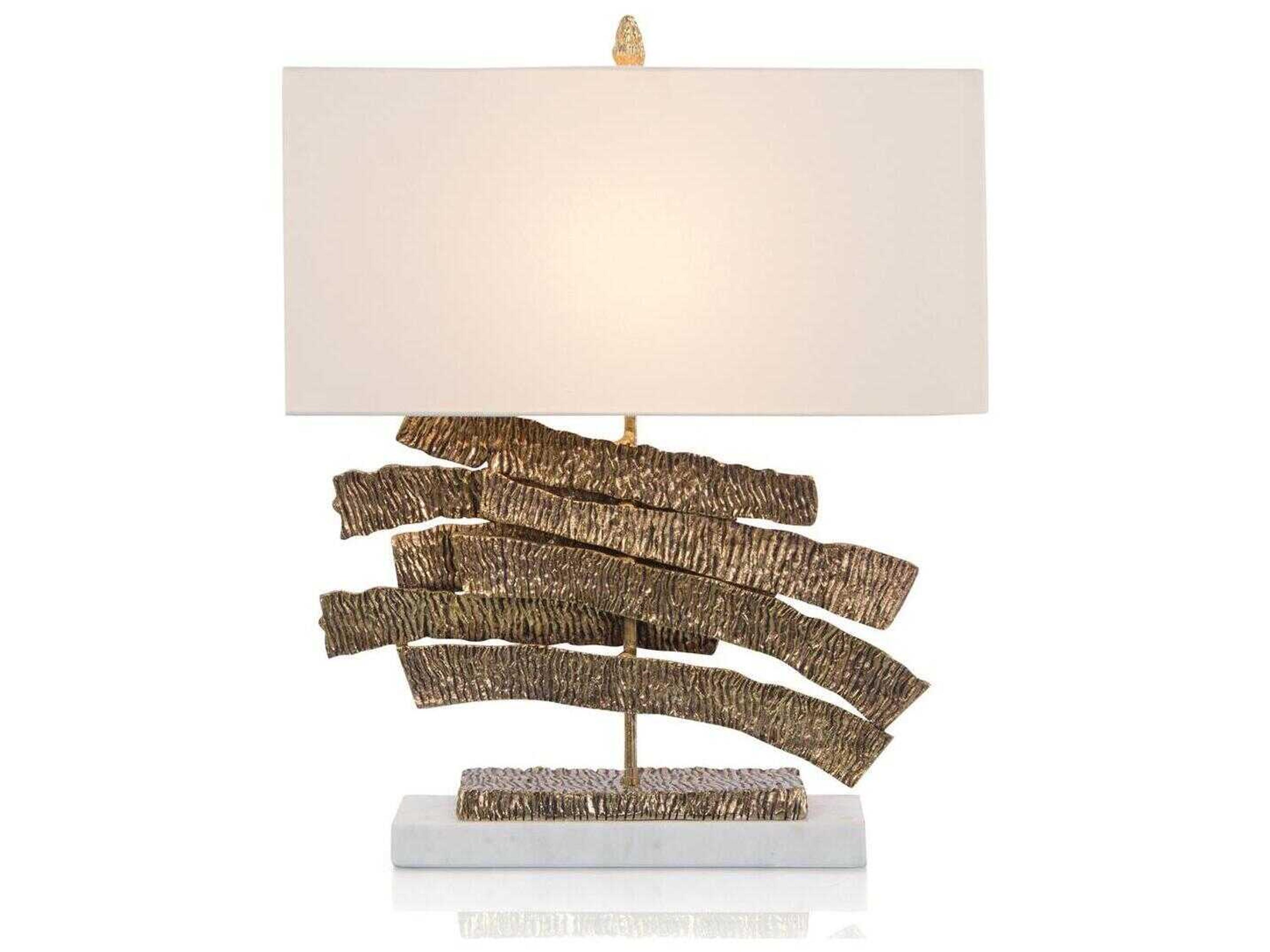 John Richard Margaret Fisher Crinkle Swoosh Antique Brass Oat Linen Outside White Cotton Inside Gold Buffet Lamp