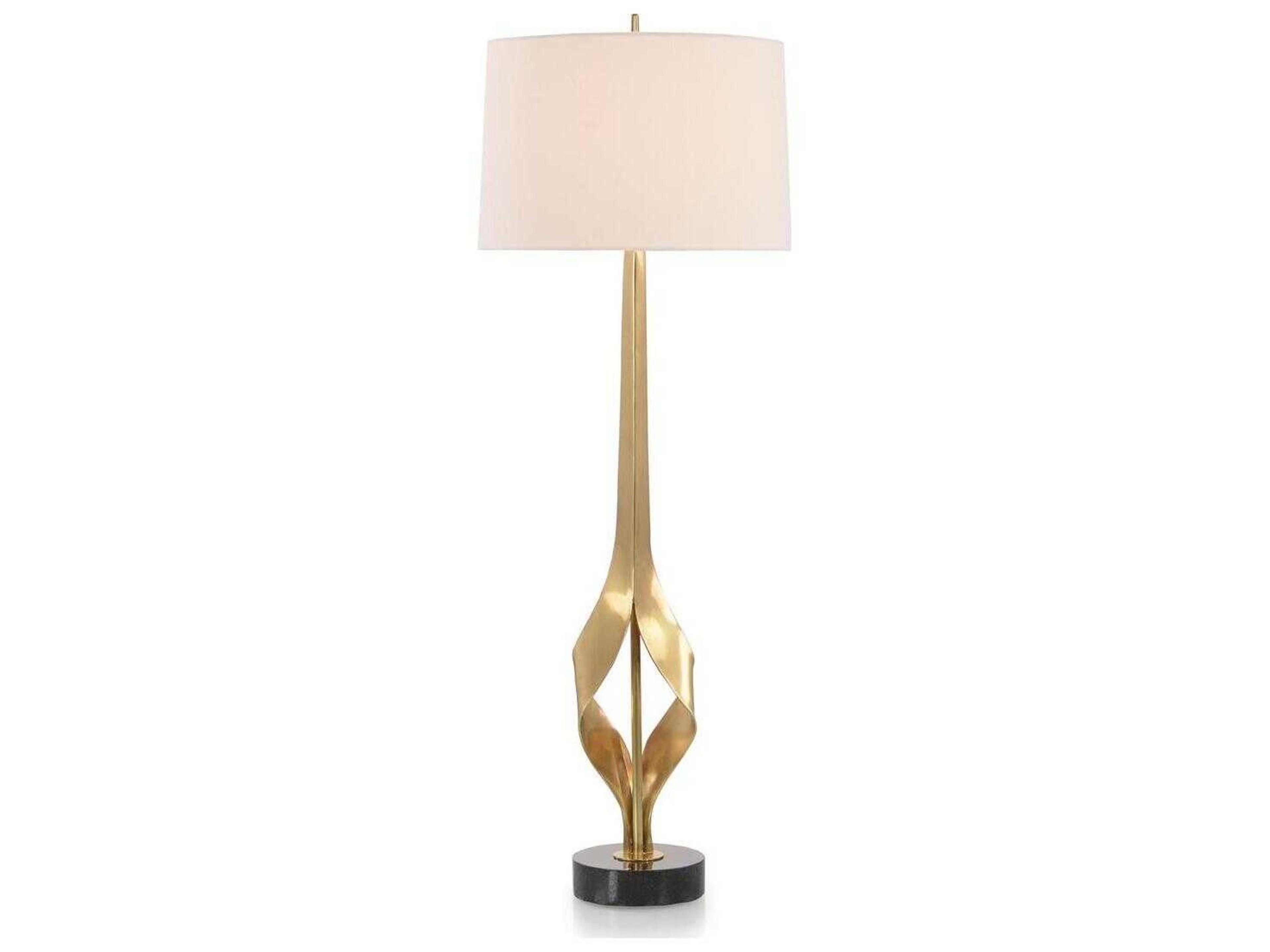 John Richard Mark McDowell Graceful Polished Brass White Silk Outside Cotton Inside Gold Floor Lamp