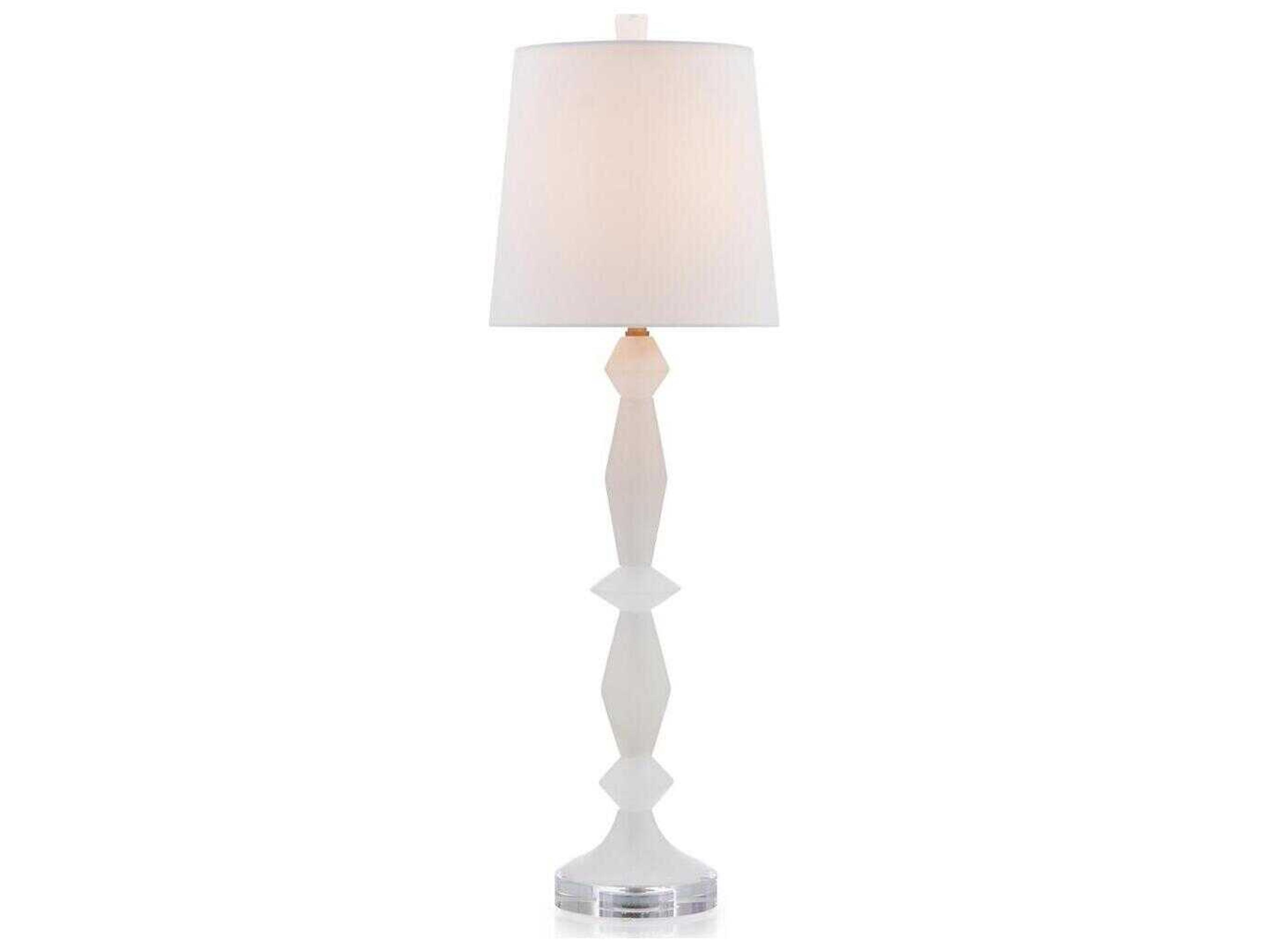 John Richard Mark McDowell Alabaster White Linen Outside Silk Inside Crystal Buffet Lamp