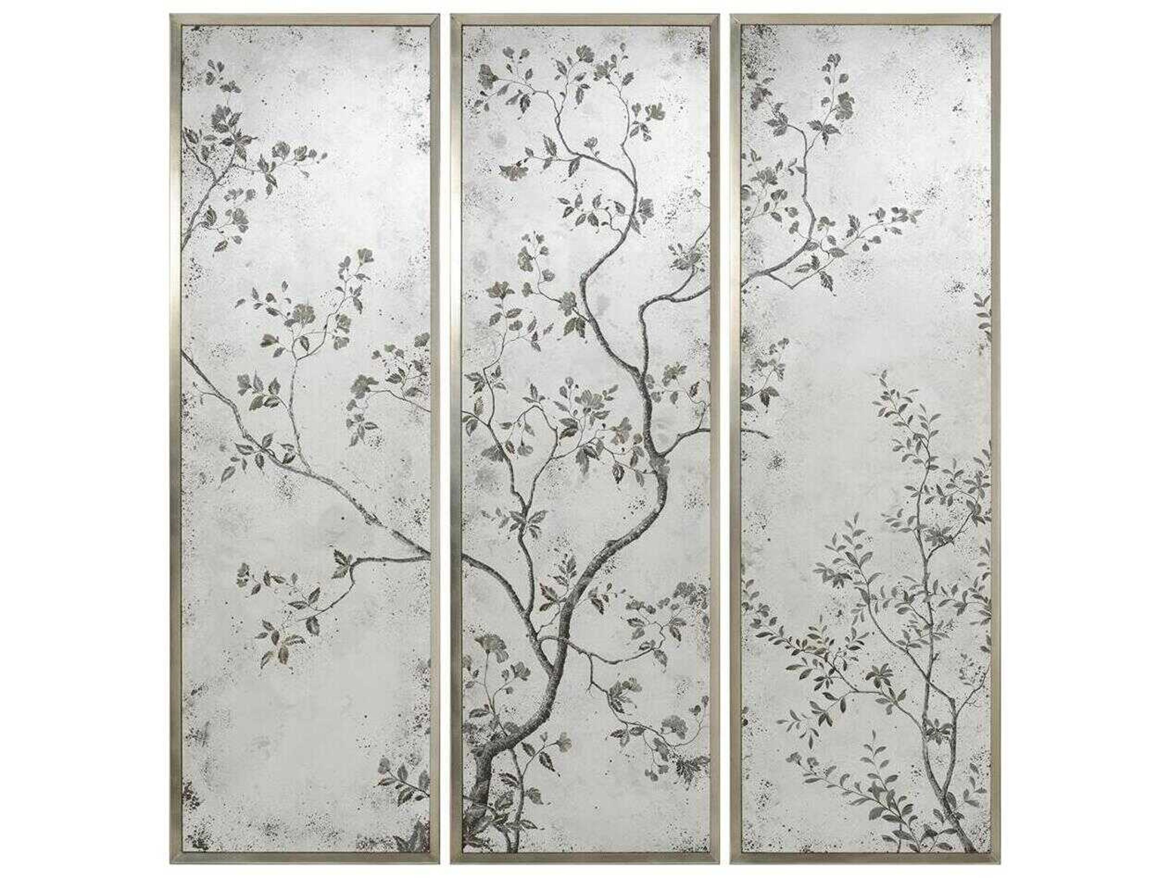 John Richard Pastorale Pewter Silver Rectangular Antique Mirror Set of 3