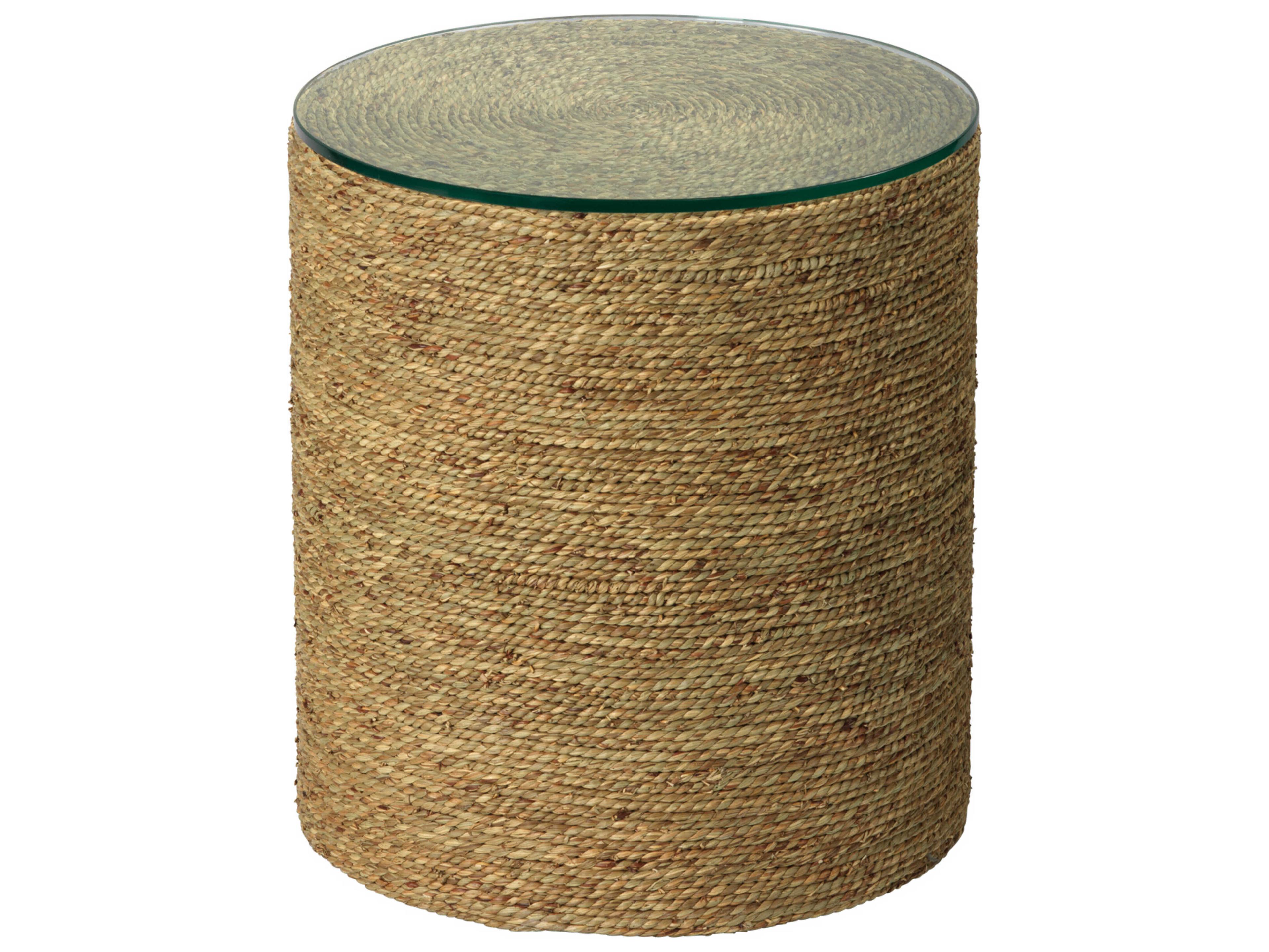 Jamie Young Harbor Round Glass Natural Seagrass End Table