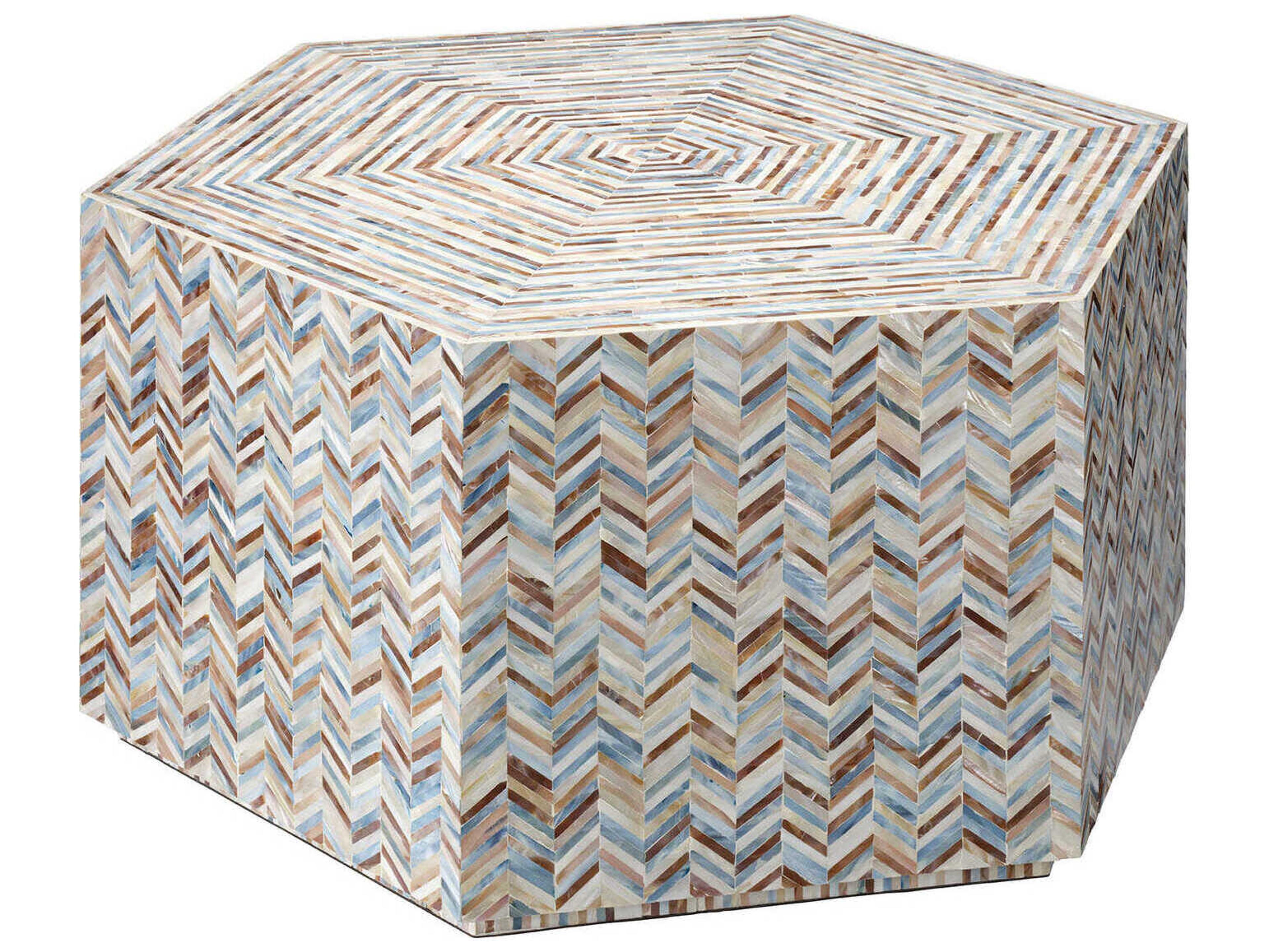 Jamie Young Hepburn 36" Hexagon Mother of Pearl Grey Coffee Table