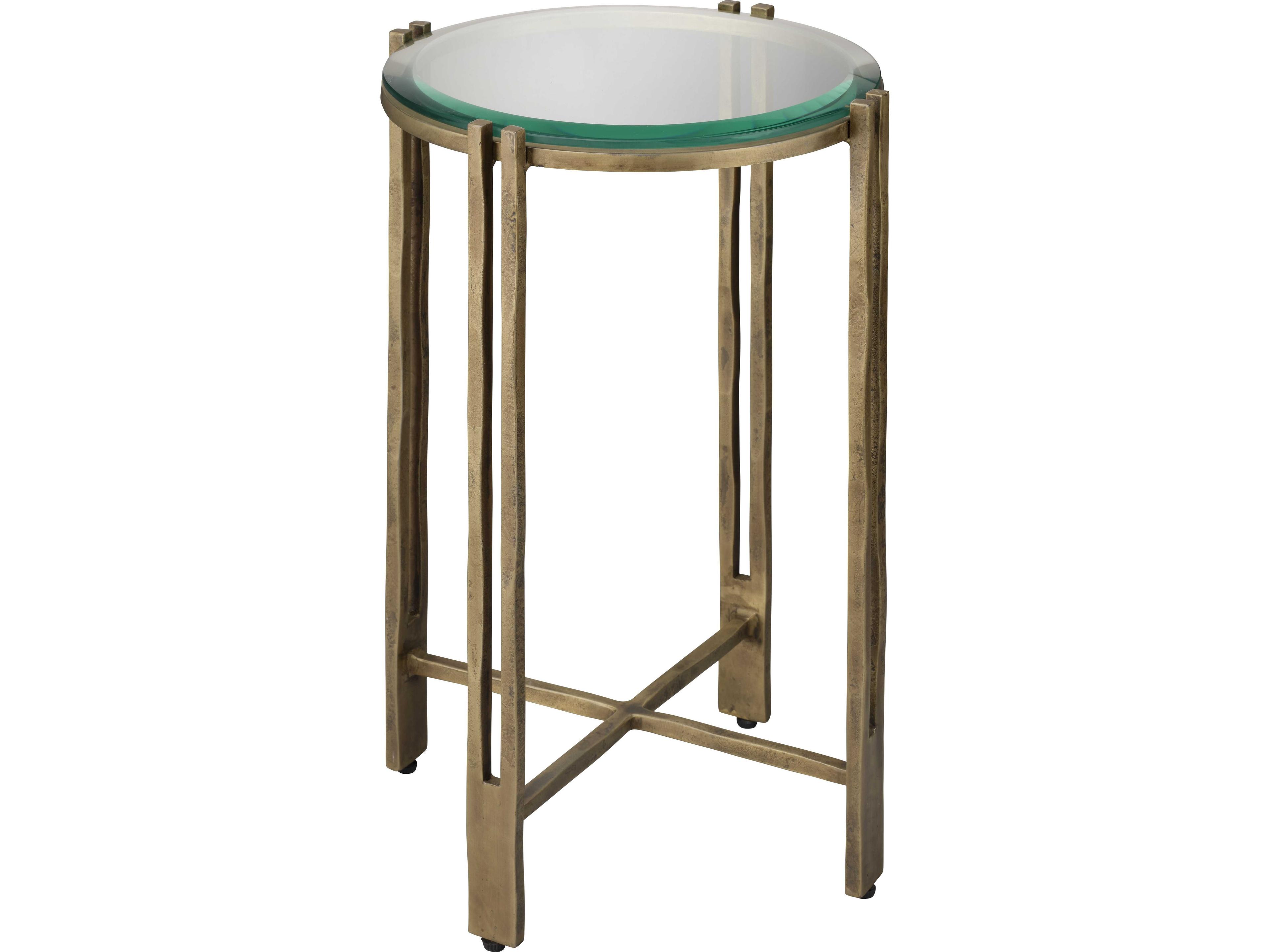 Jamie Young Metrical Round Glass Antique Brass End Table