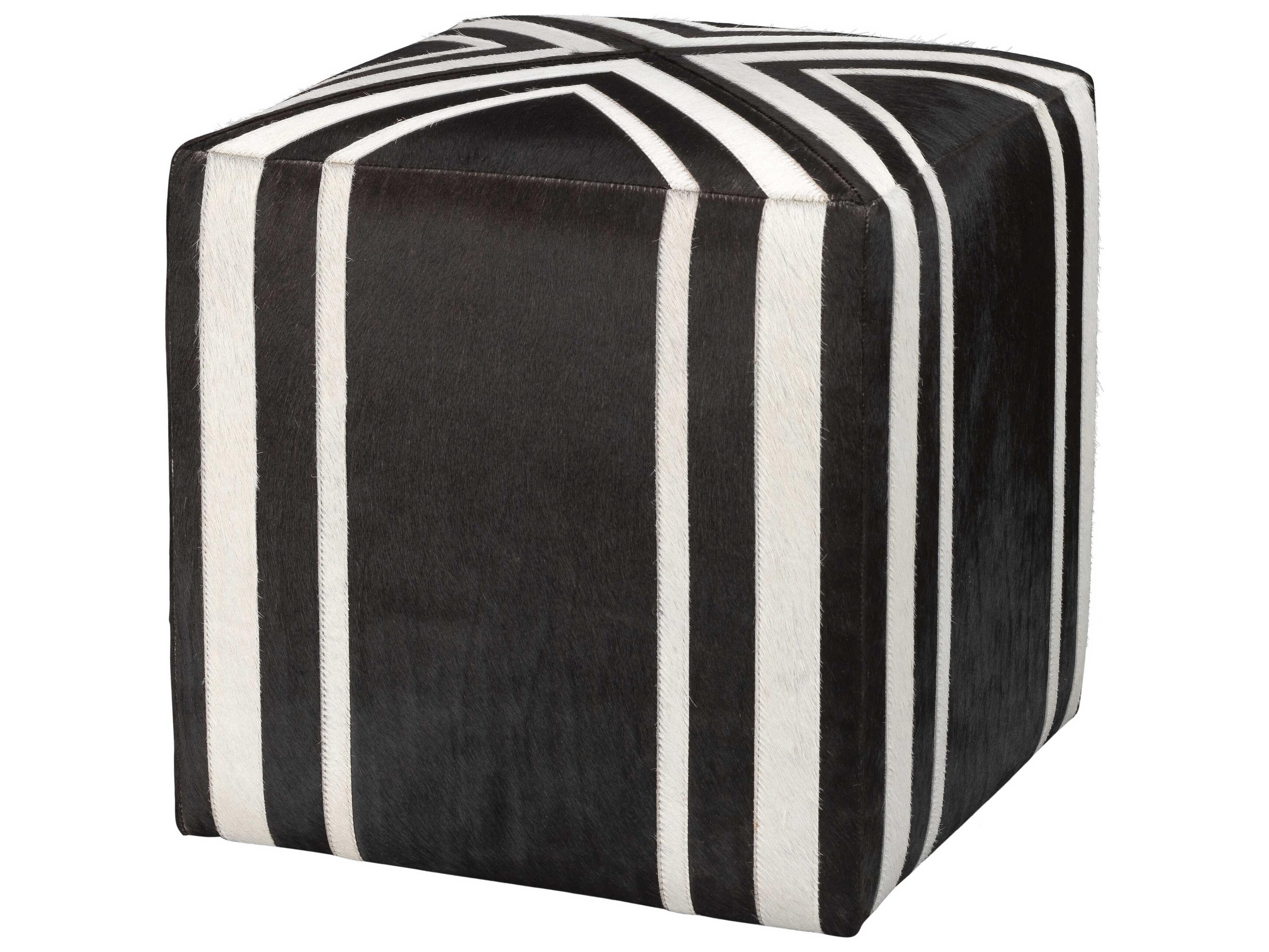 Jamie Young Espresso Hide White Stripes Black Leather Ottoman