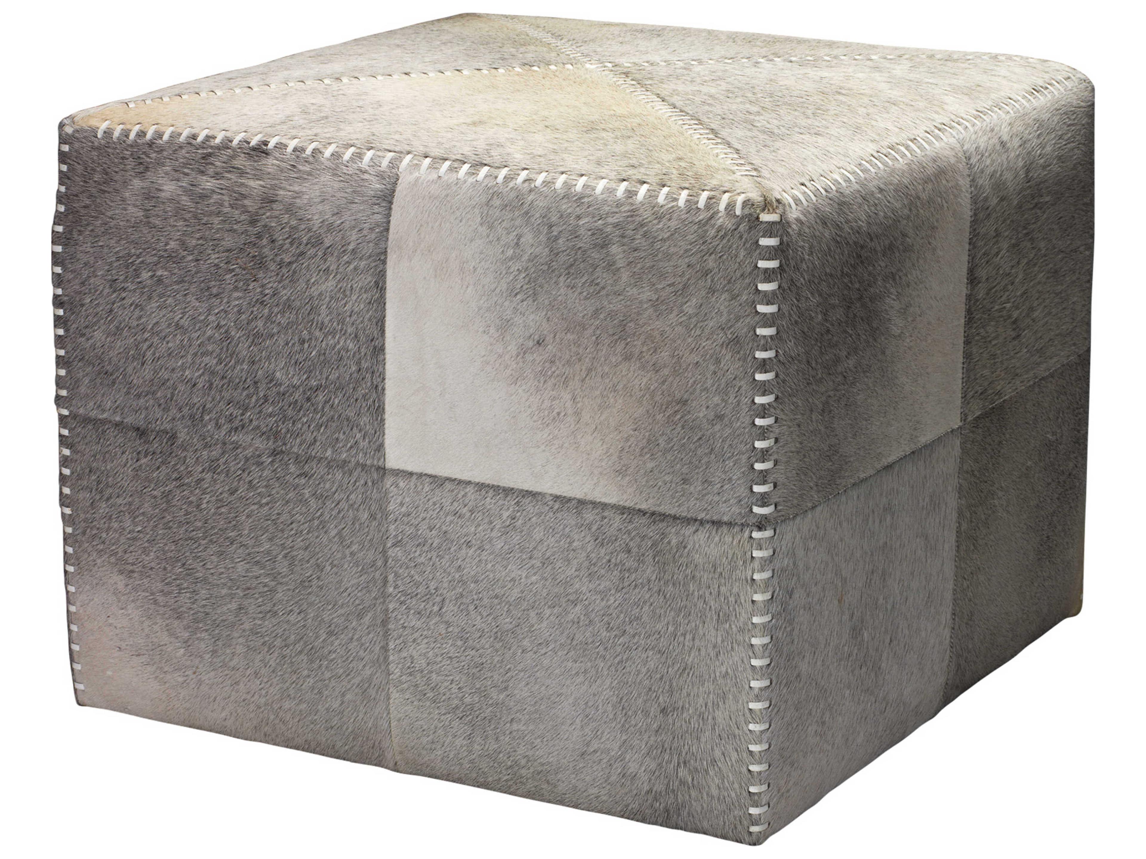 Jamie Young Hide Gray Leather Ottoman