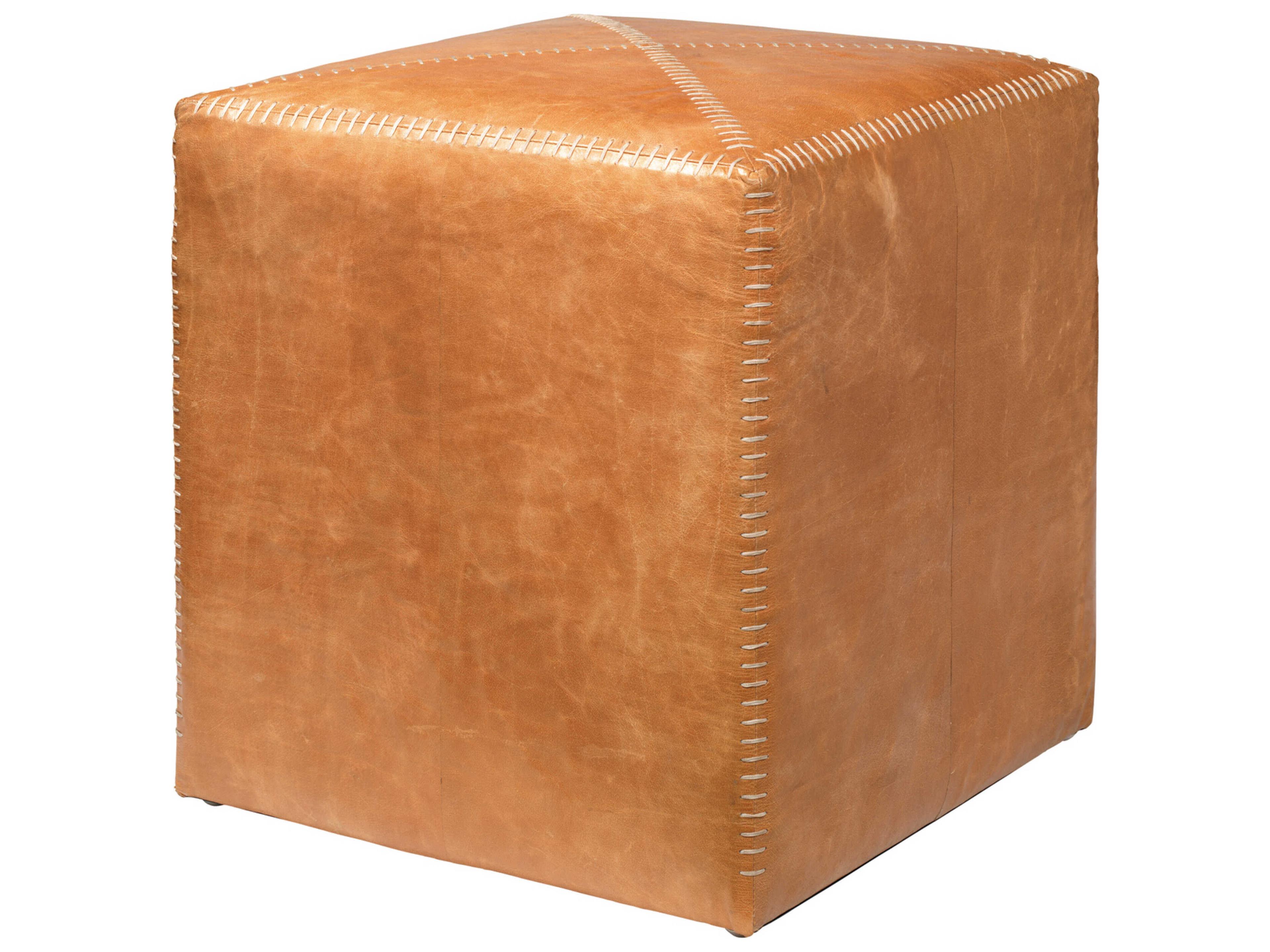 Jamie Young Buff Leather Tan Upholstered Ottoman