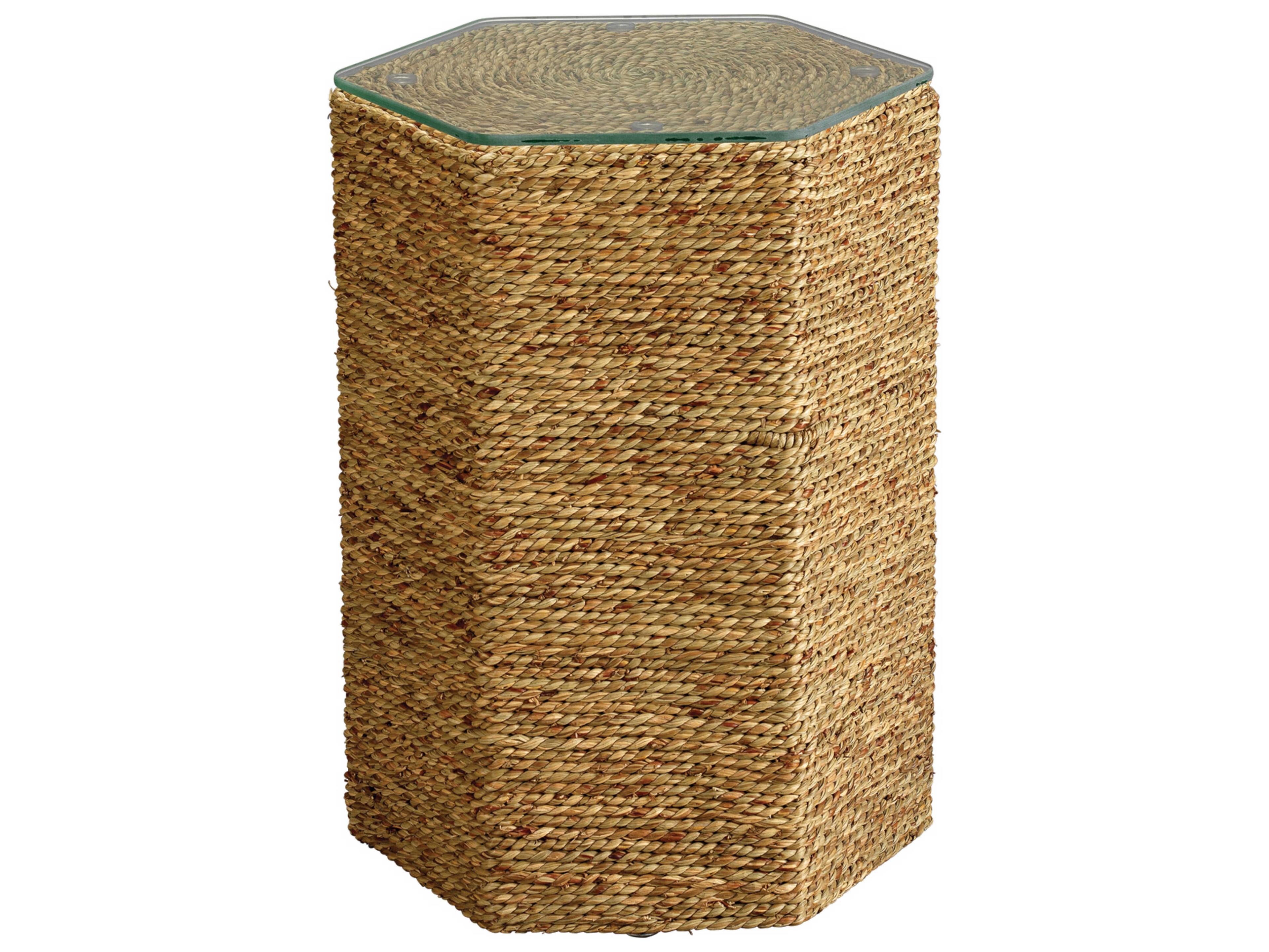 Jamie Young Peninsula Hexagon Glass Natural Sea Grass End Table