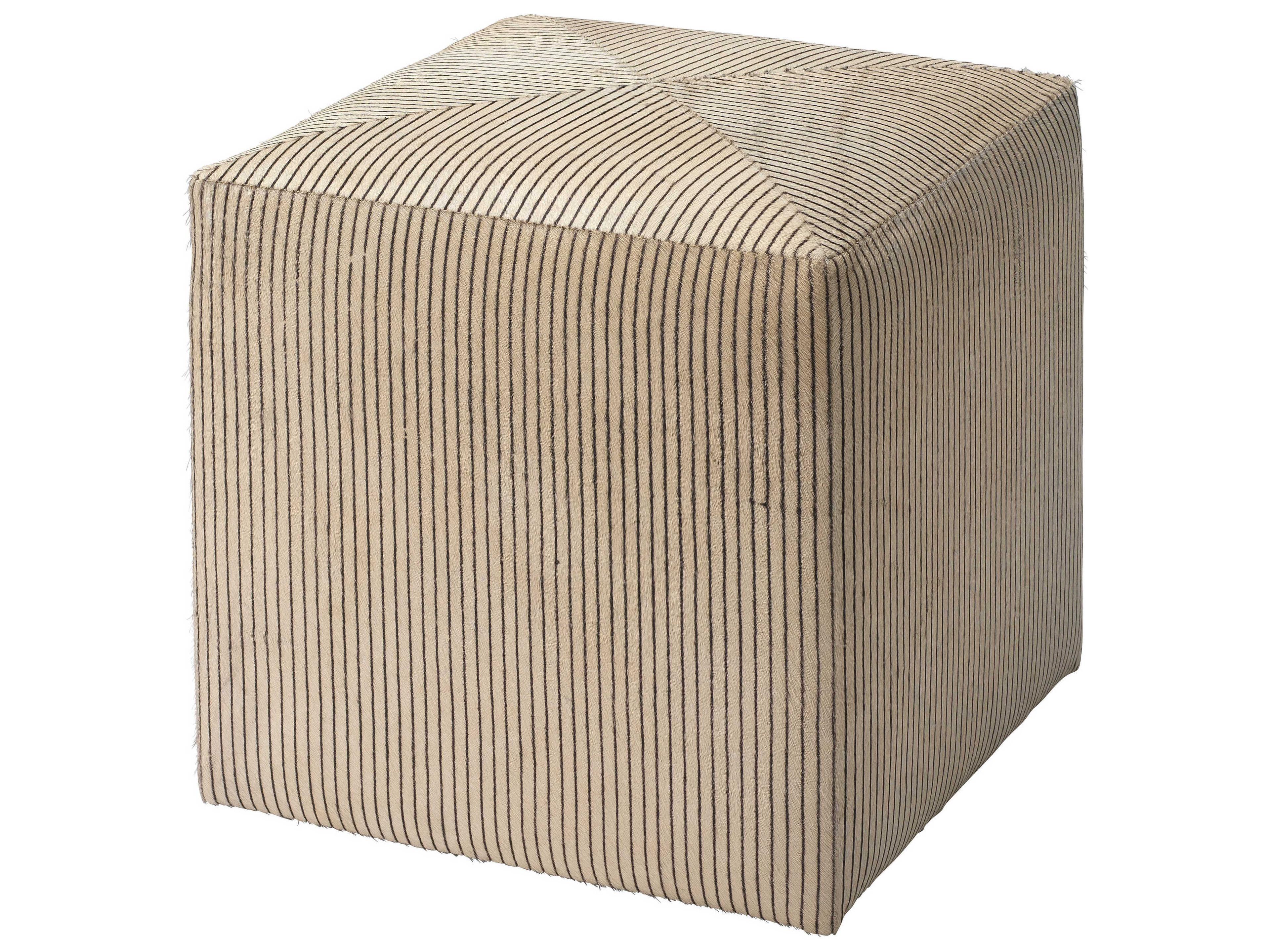 Jamie Young Black Cream Hide Leather Ottoman