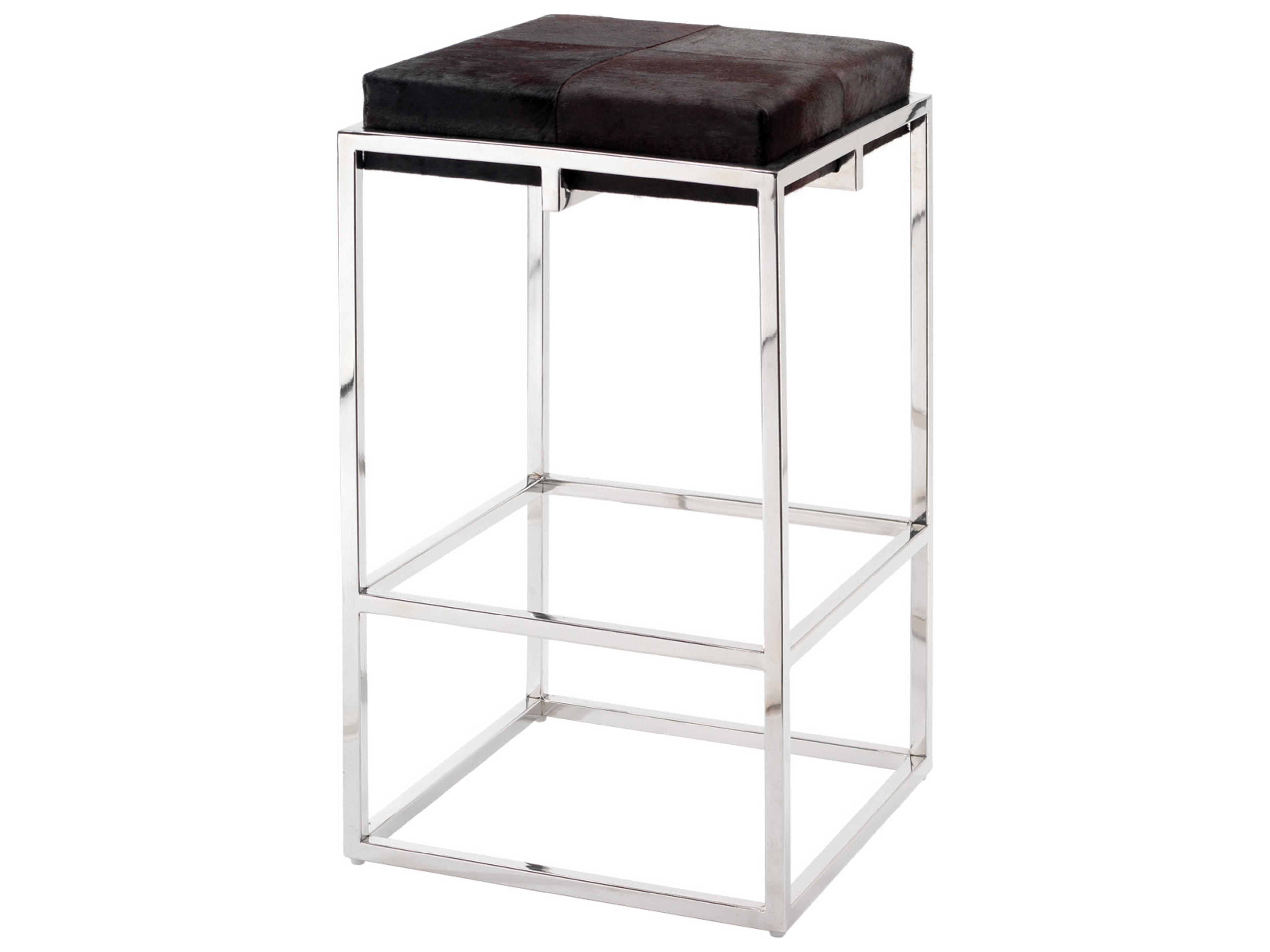 Jamie Young Shelby Leather Espresso Hide Nickel Metal Bar Stool