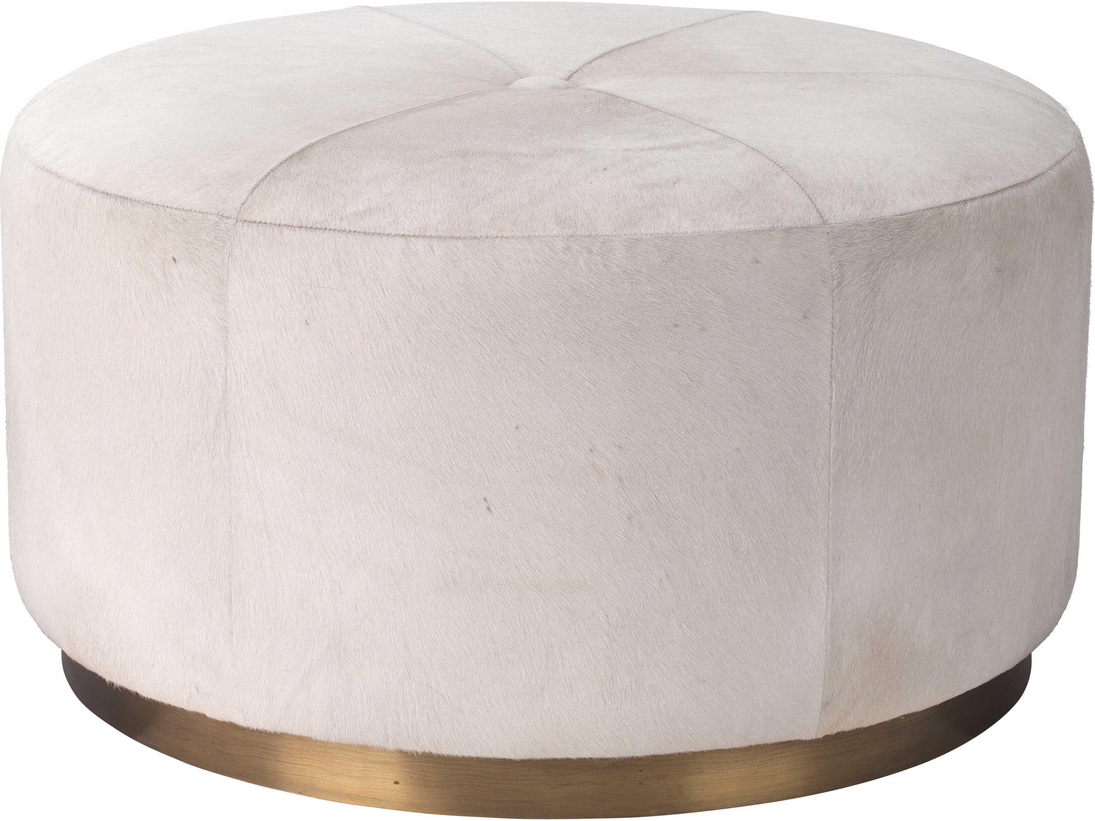 Jamie Young White Hide Antique Brass Gold Leather Ottoman