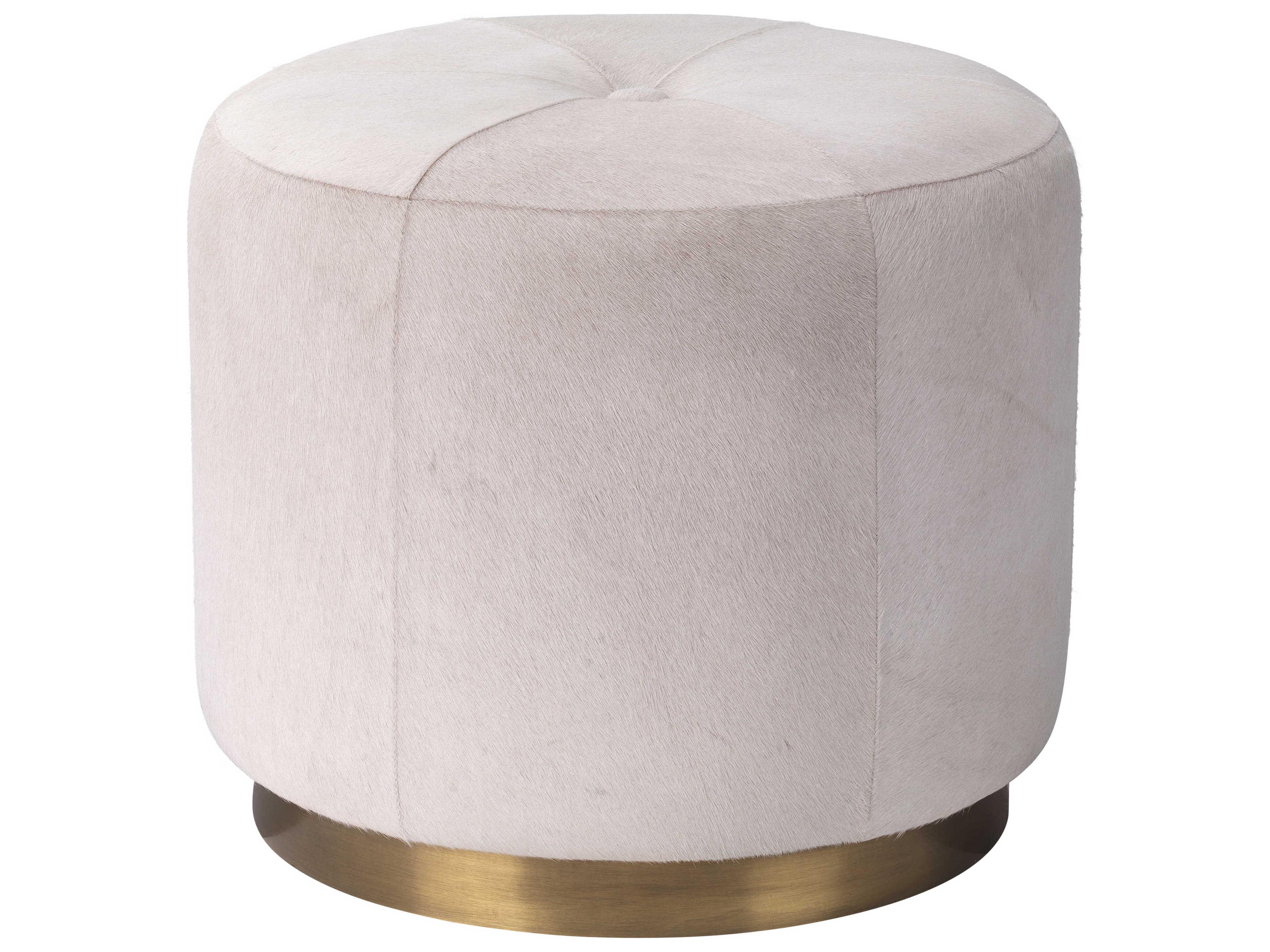Jamie Young White Hide Antique Brass Gold Leather Ottoman