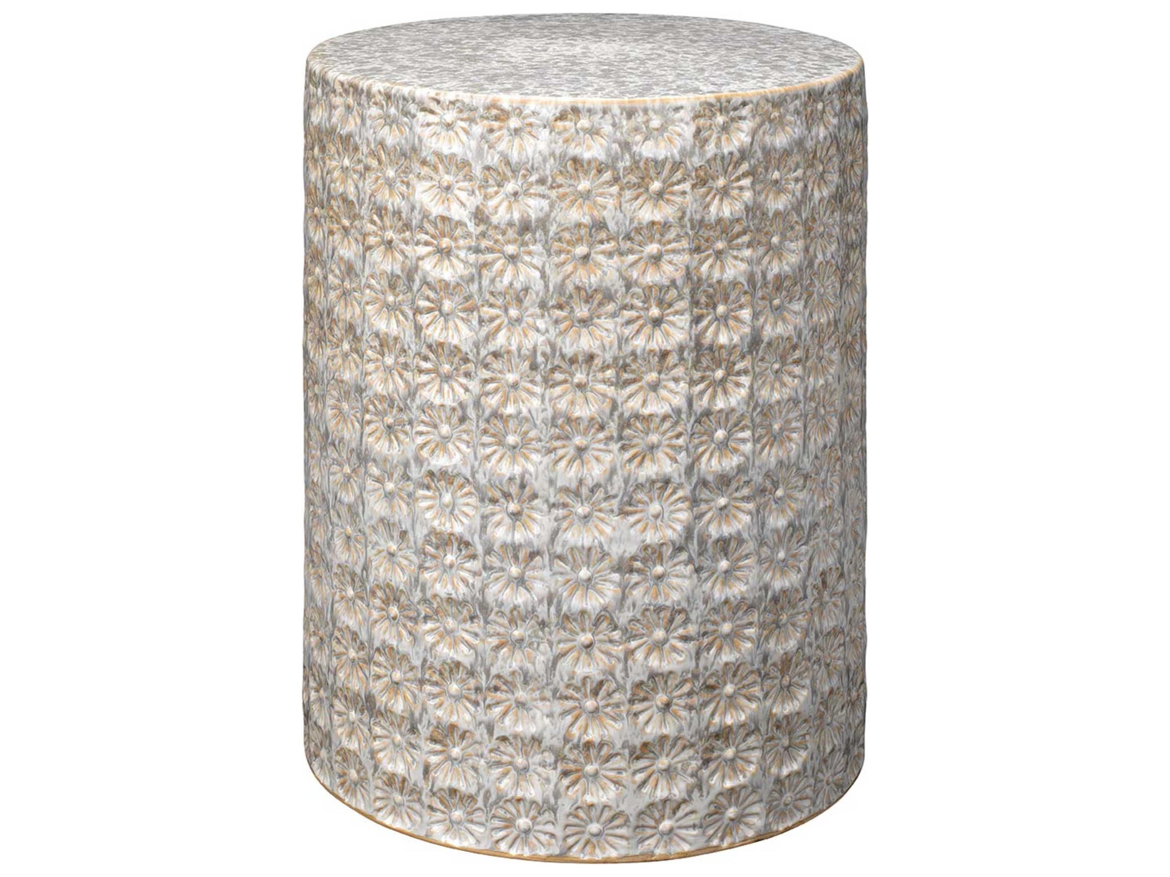 Jamie Young Wildflower Round Ceramic Cream End Table