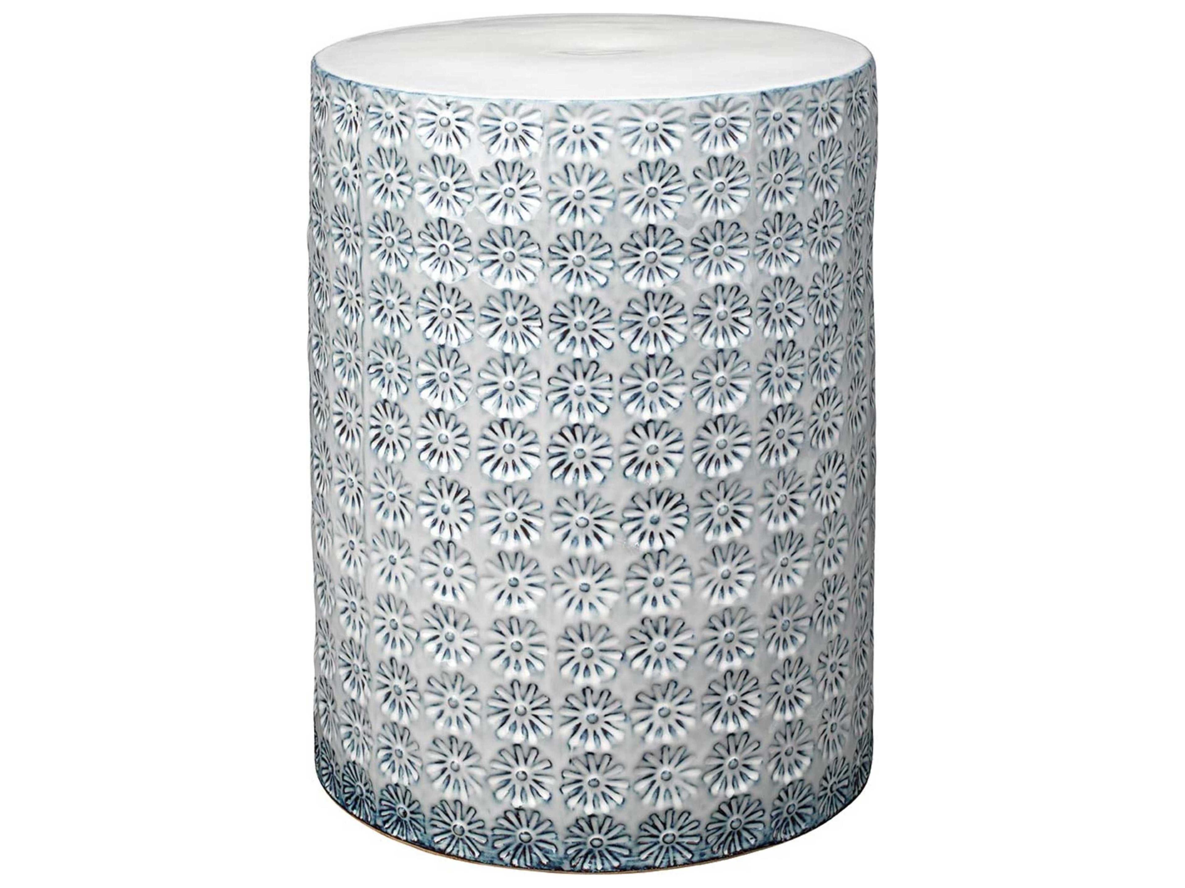 Jamie Young Wildflower Round Ceramic White Grey End Table