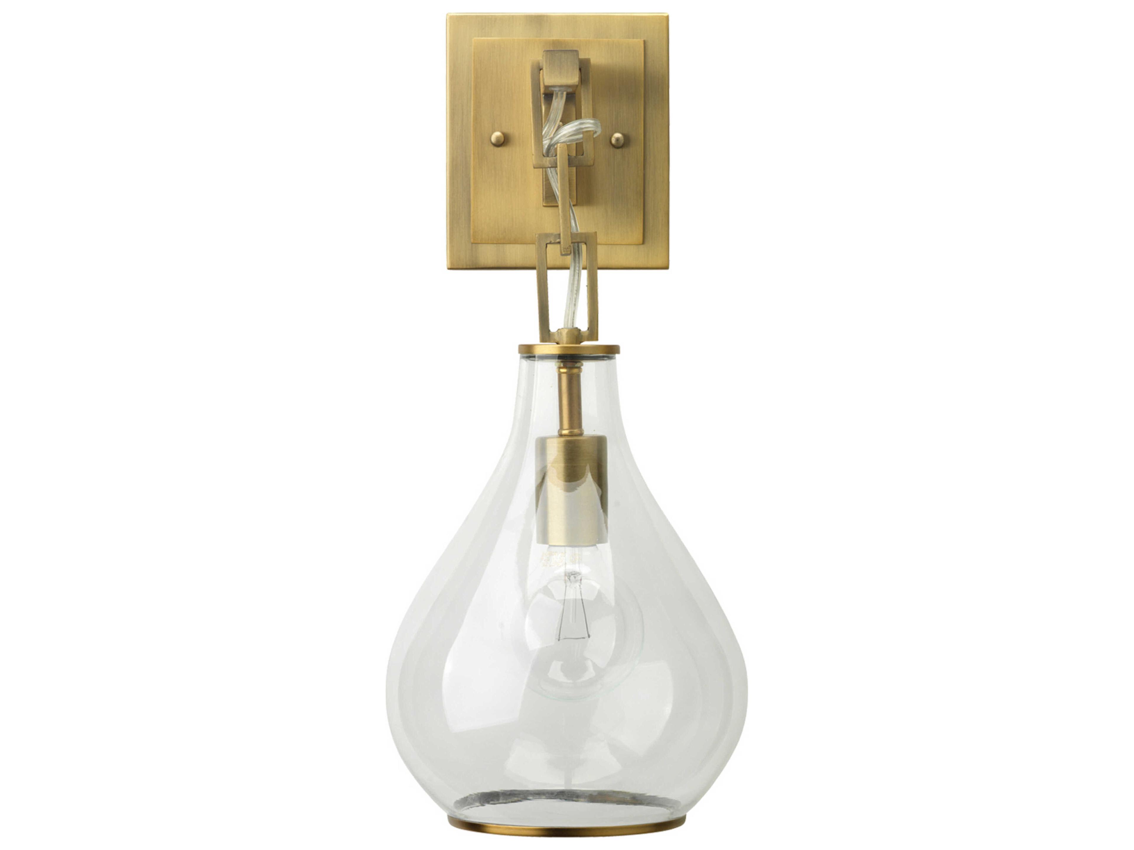 Jamie Young Tear Drop 1-Light Clear Glass Antique Brass Wall Sconce