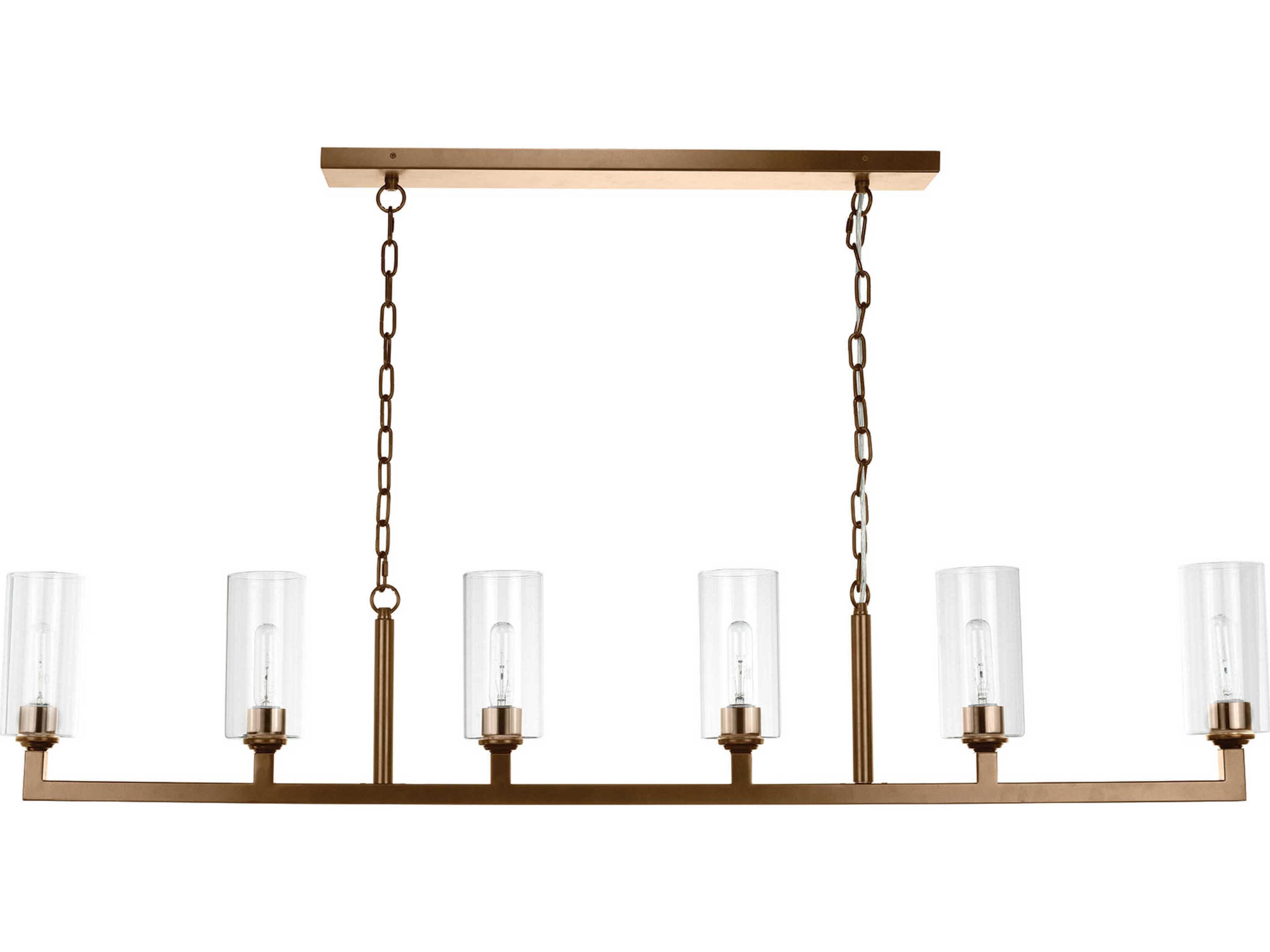 Jamie Young Linear 6-Light Antique Brass Clear Glass Cylinder Island Pendant