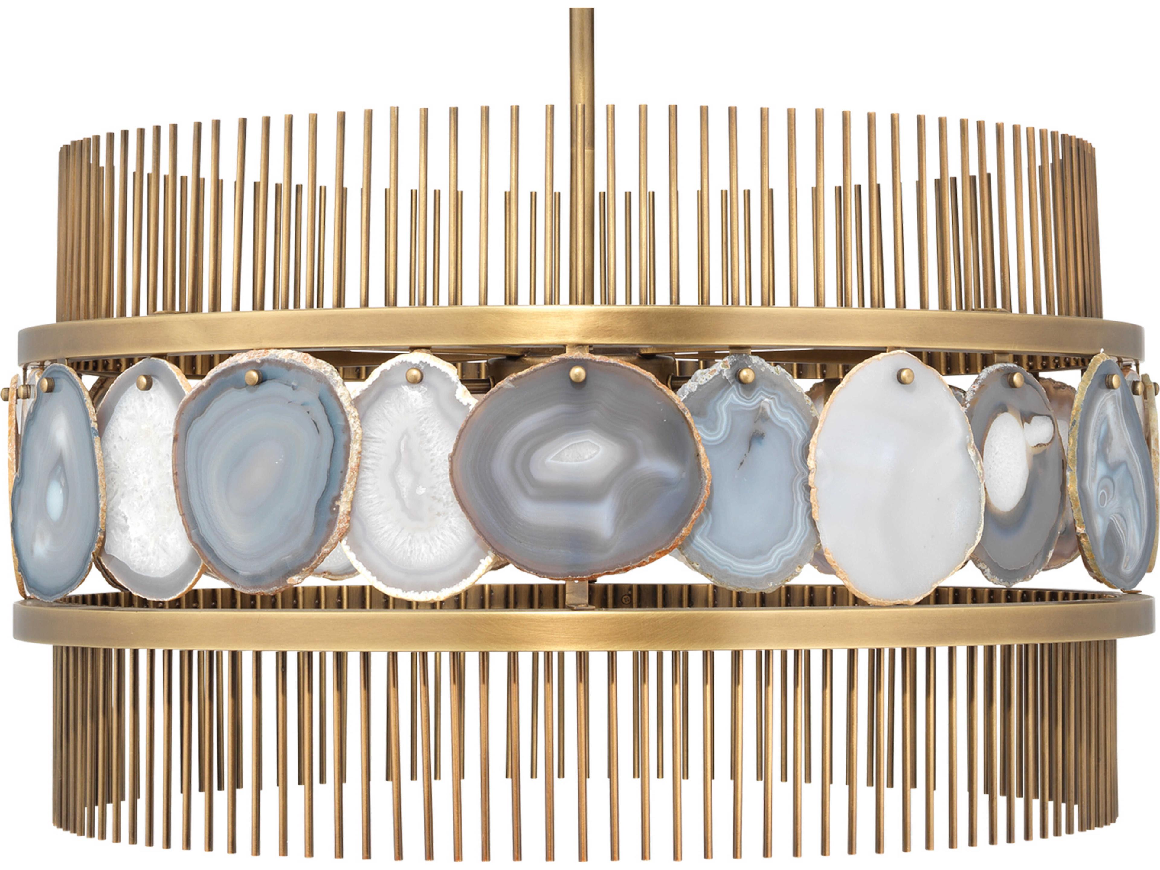 Jamie Young 8-Light Pale Lavender Agate Antique Brass Gray Cylinder Pendant