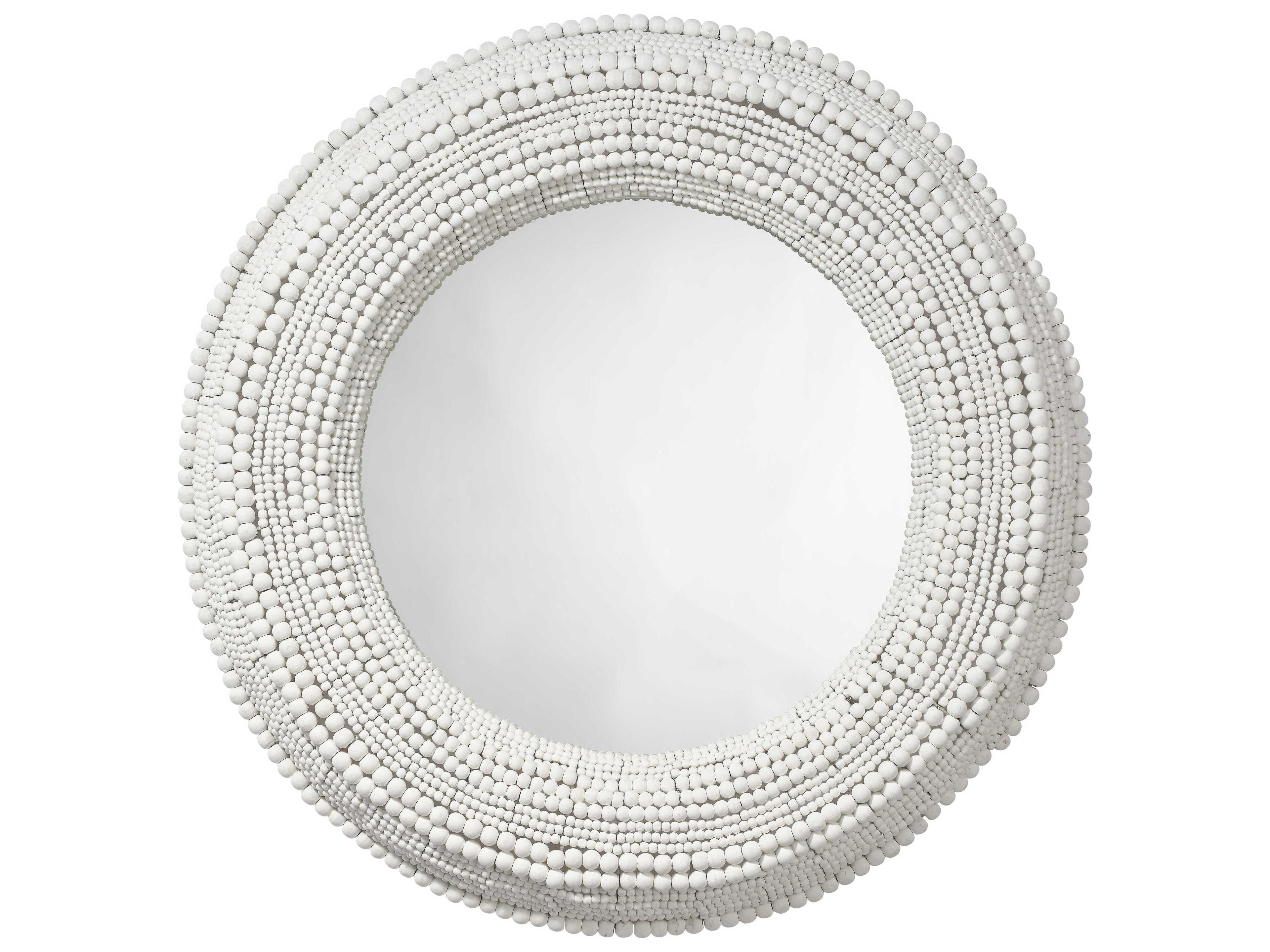 Jamie Young Strand Beaded White Round Wall Mirror