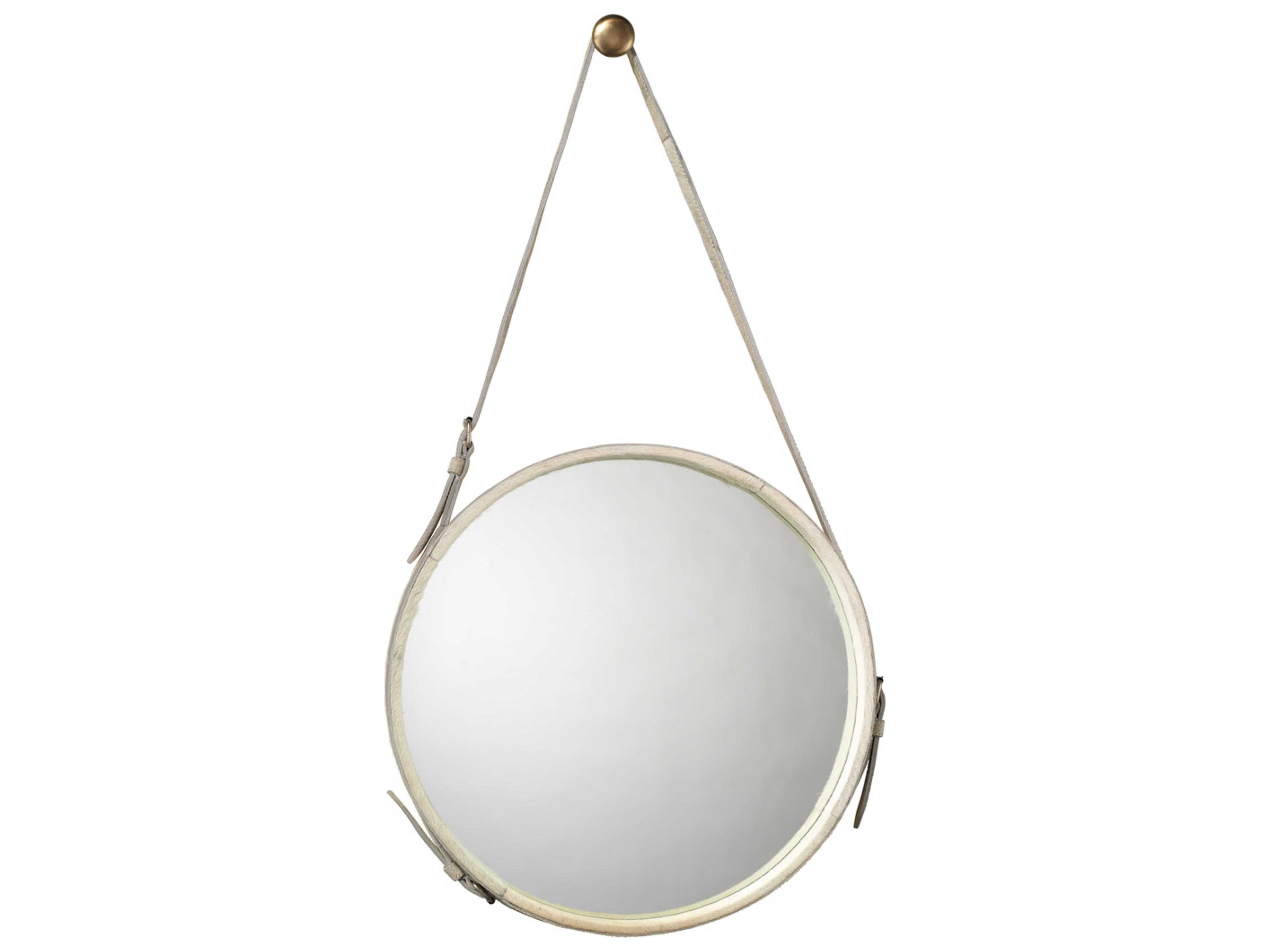 Jamie Young Round Large Brown Leather Mirror
