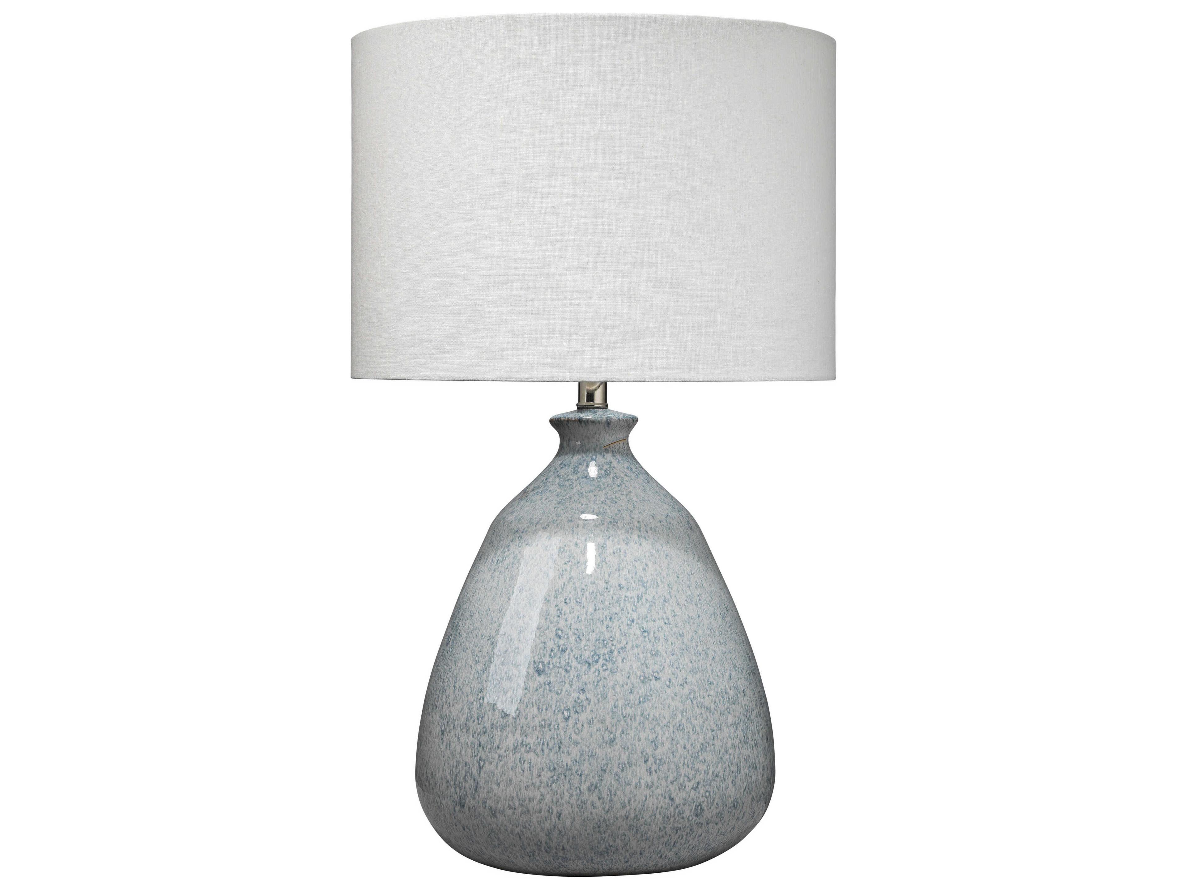 Jamie Young Levi Blue Linen White Drum Buffet Lamp