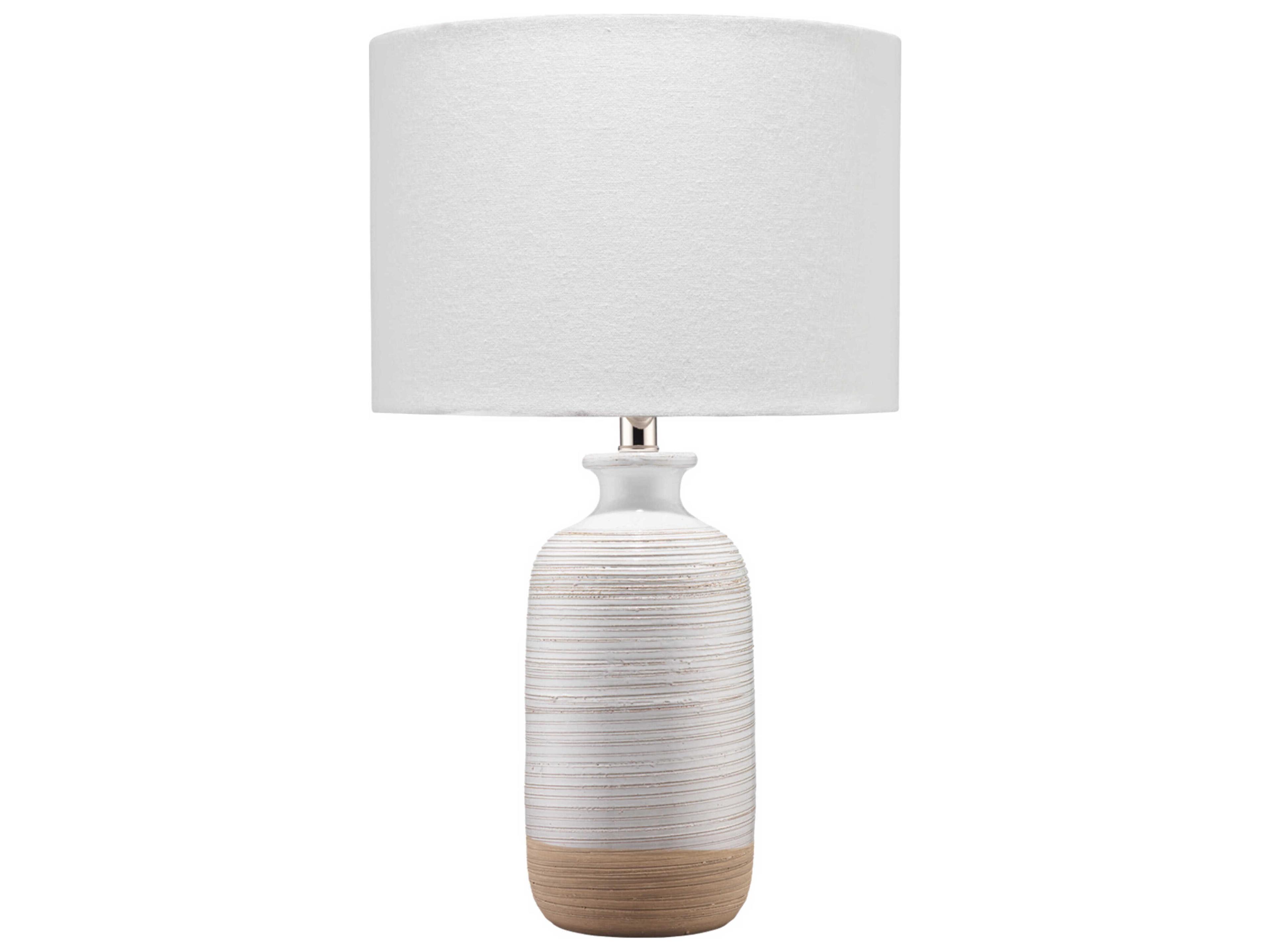 Jamie Young Ashwell White Linen Cream Drum Table Lamp