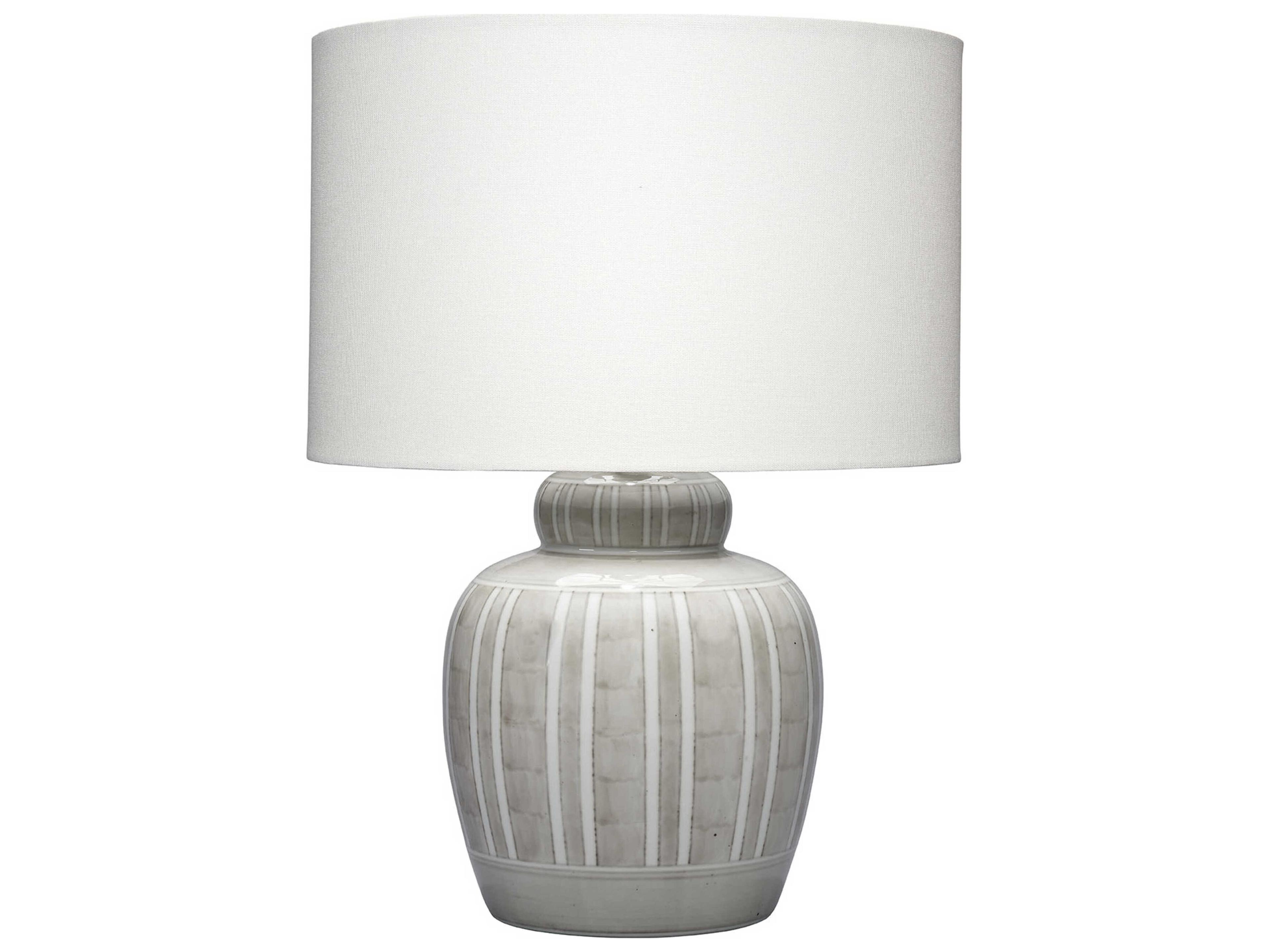 Jamie Young Arthur Light Grey White Cream Linen Table Lamp