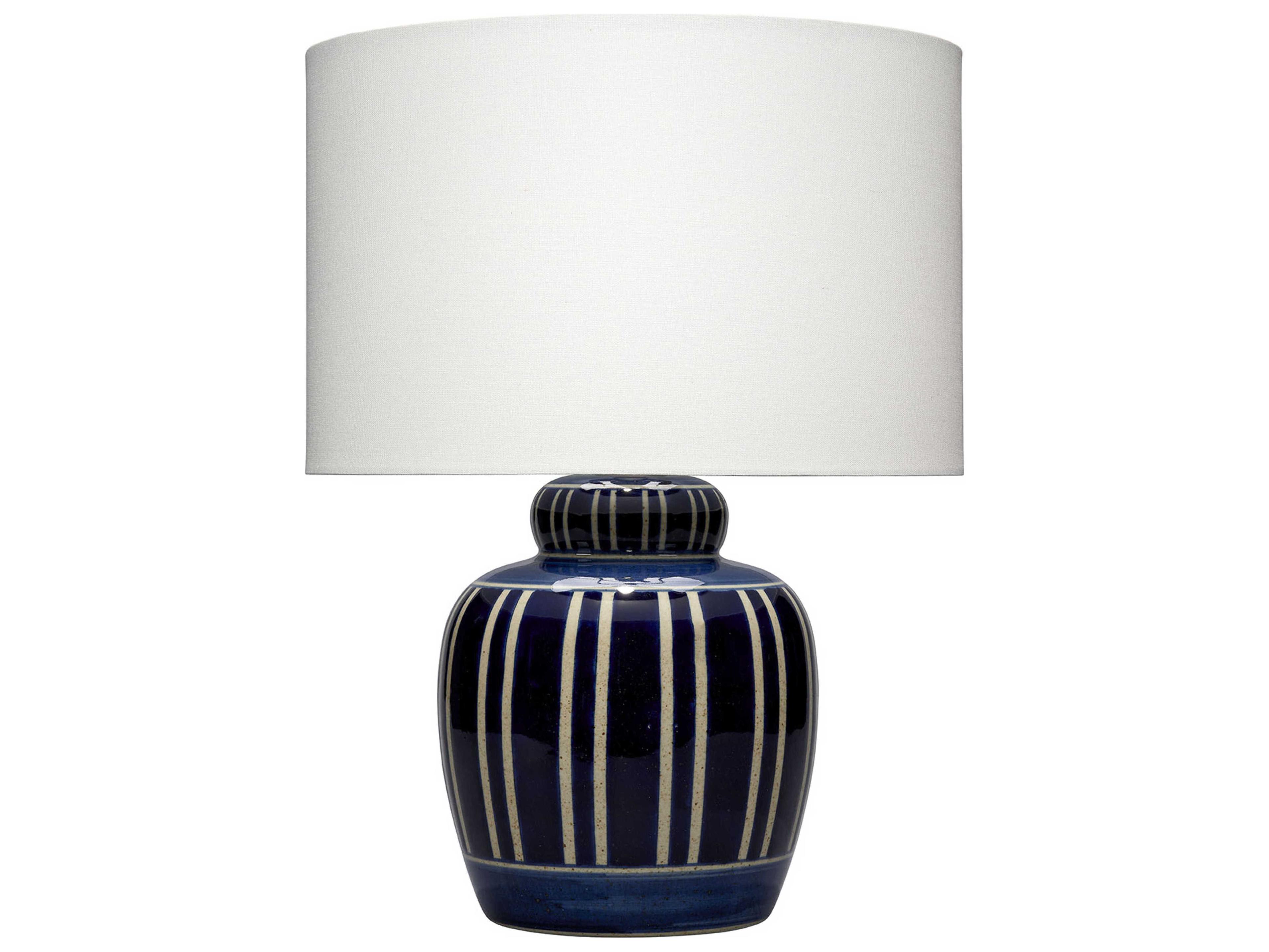 Jamie Young Arthur Navy Blue White Cream Linen Table Lamp