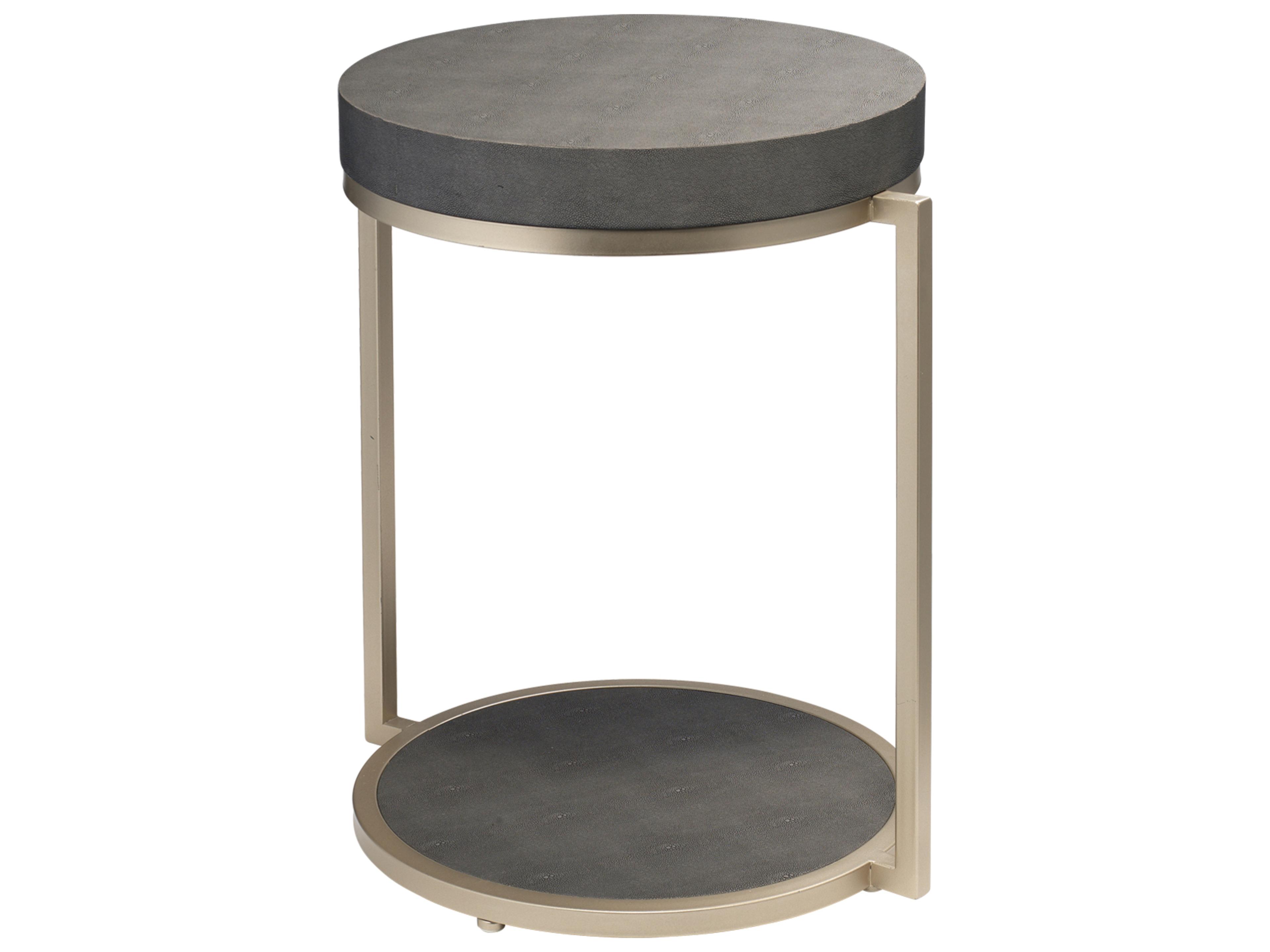 Jamie Young Chester Round Faux Leather Grey End Table