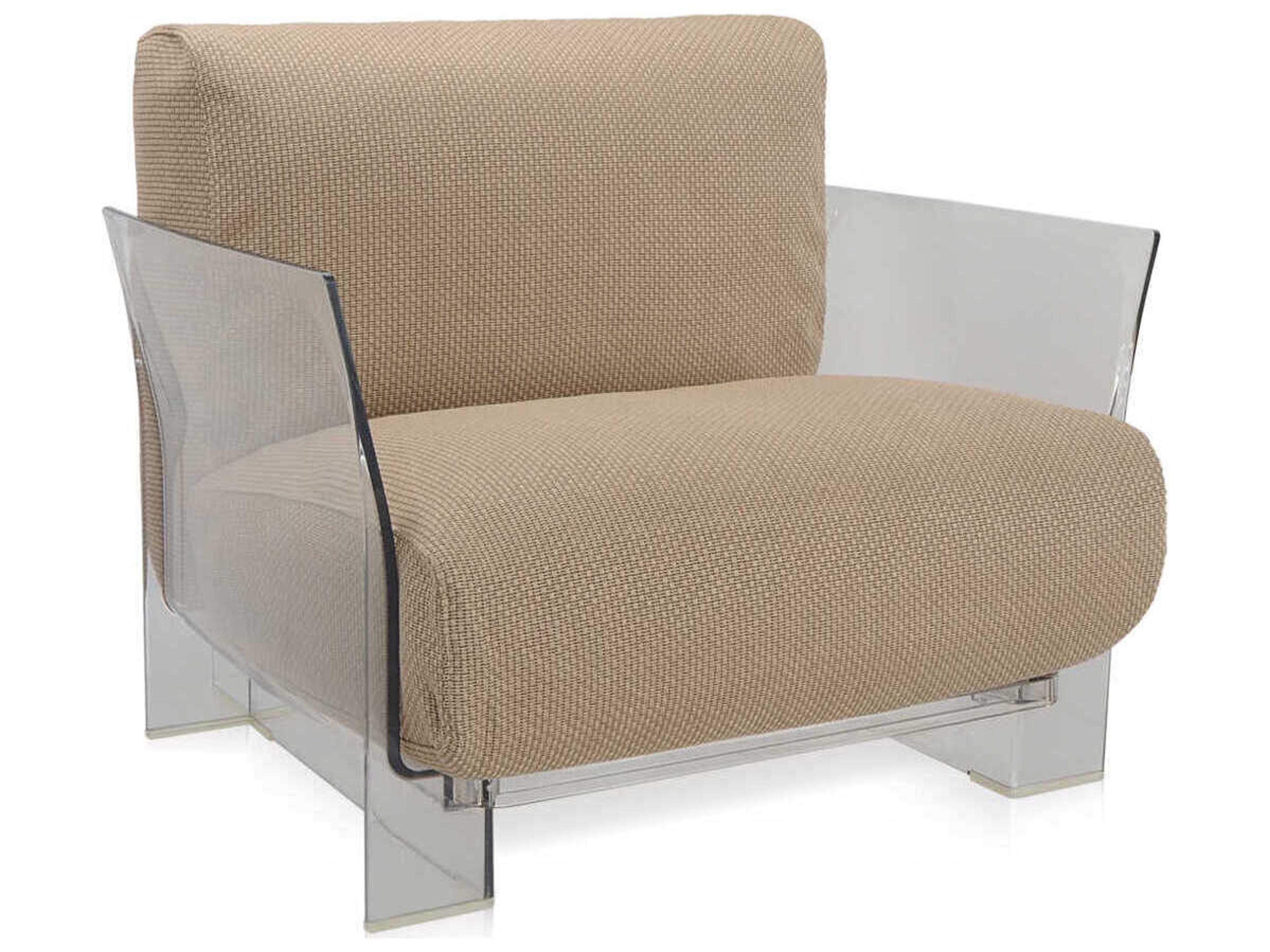 Kartell Outdoor Pop Transparent / Ikon Fabric Dove Gray Lounge Chair