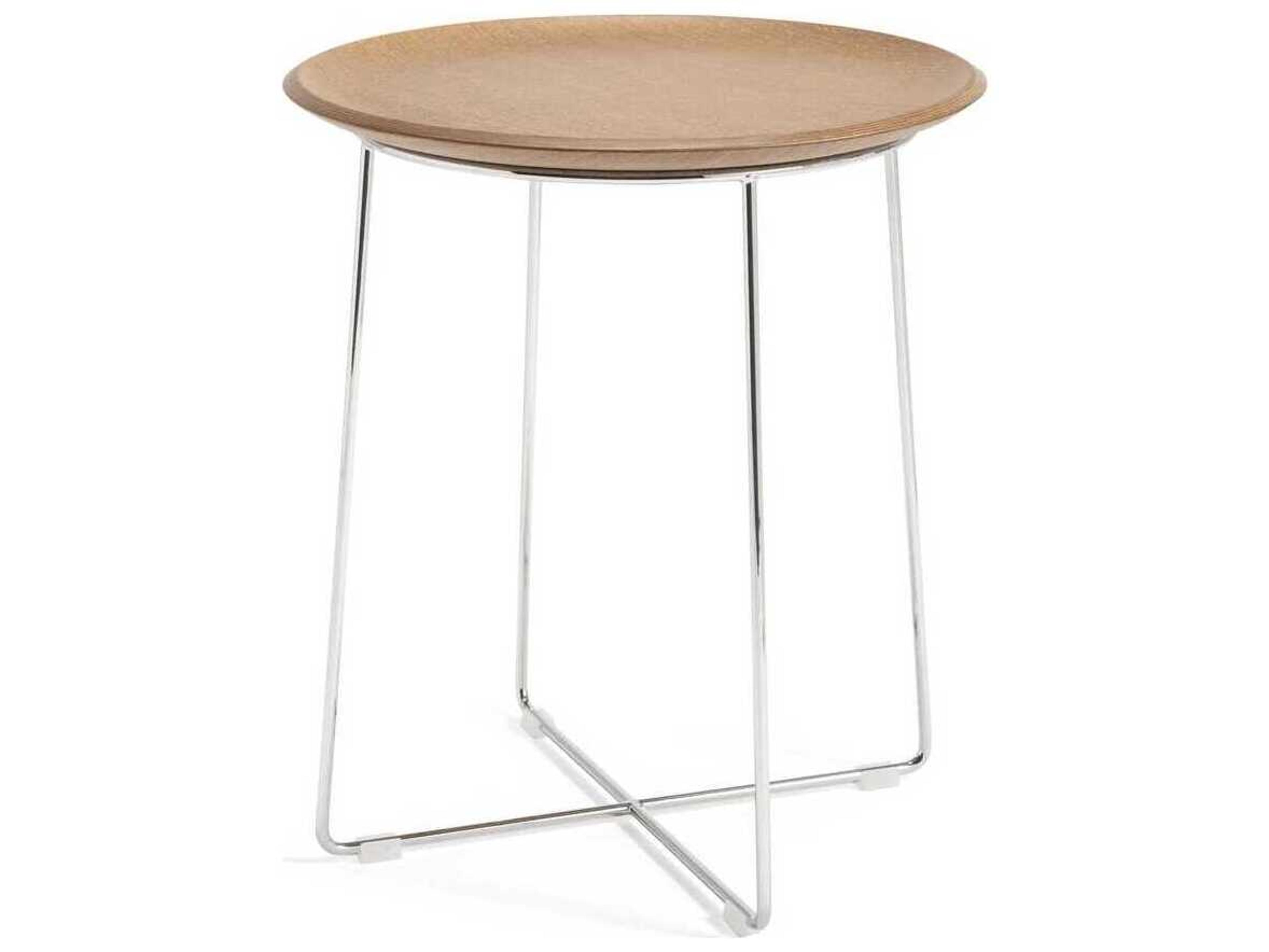 Kartell Al Wood Round Light Basic Veneer And Chrome End Table