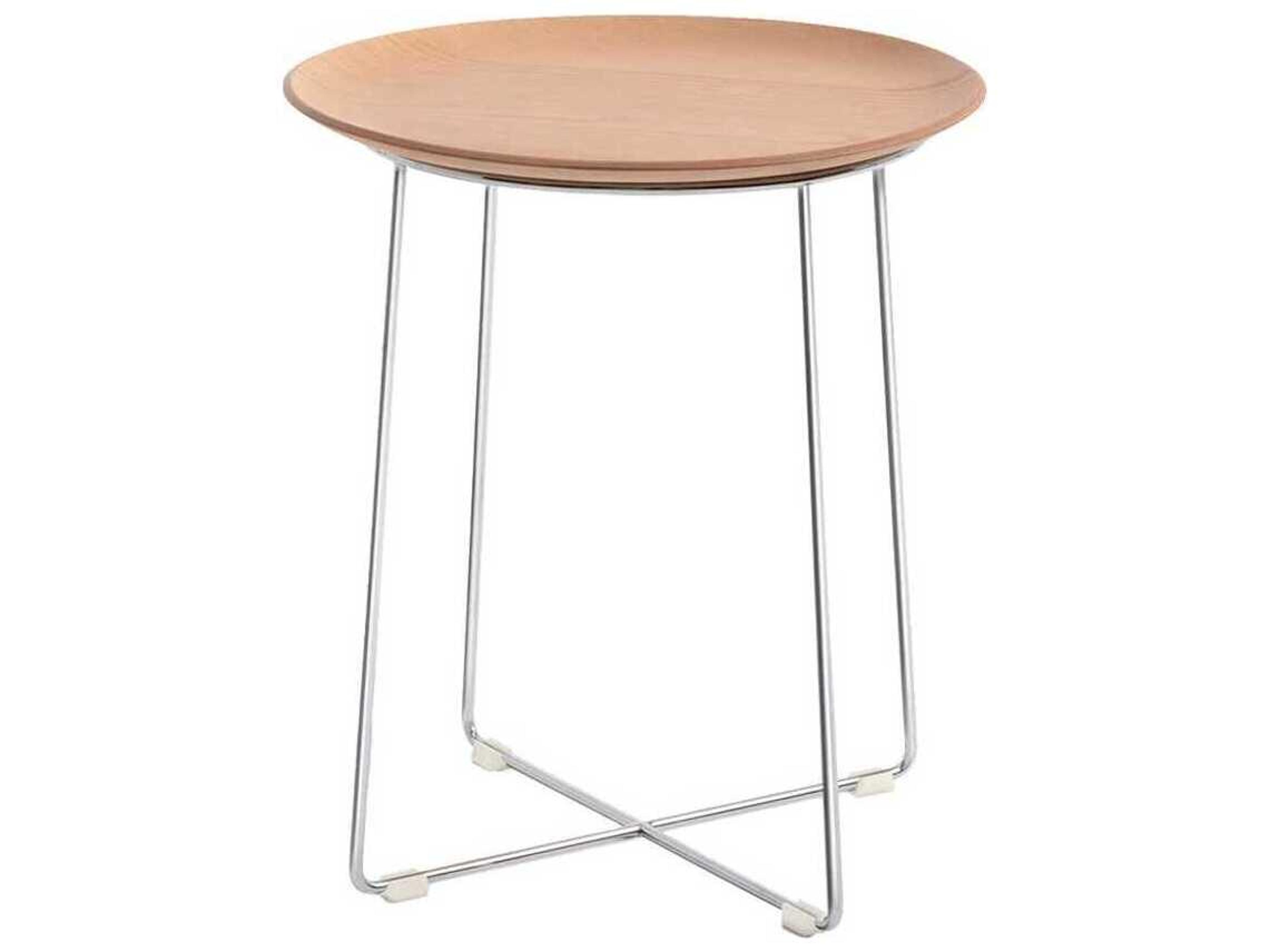Kartell Al Wood Round Light Slatted Ash And Chrome End Table