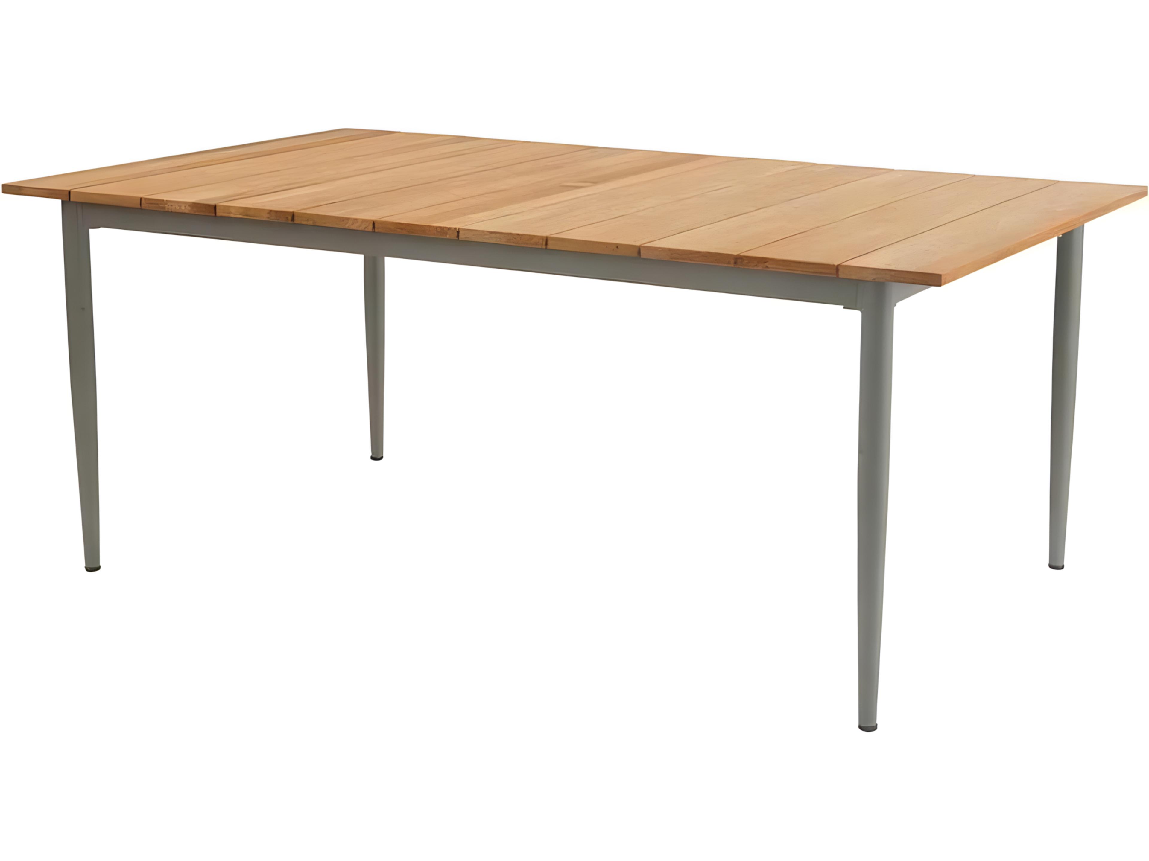 Kingsley Bate La Jolla Aluminum 72"W x 43.5"D Rectangular Teak Top Dining Table with Umbrella Hole