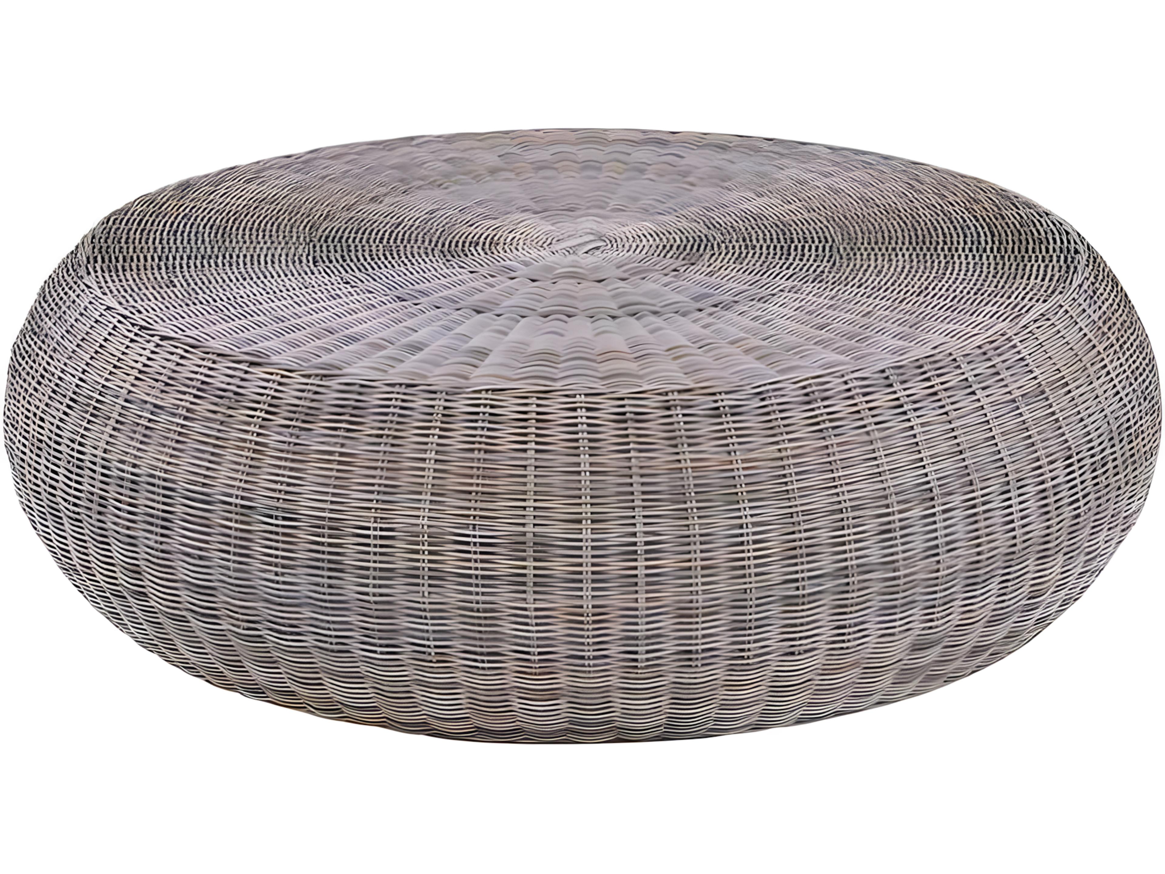 Kingsley Bate Ojai Wicker 50" Wide Round Glass Top Coffee Table