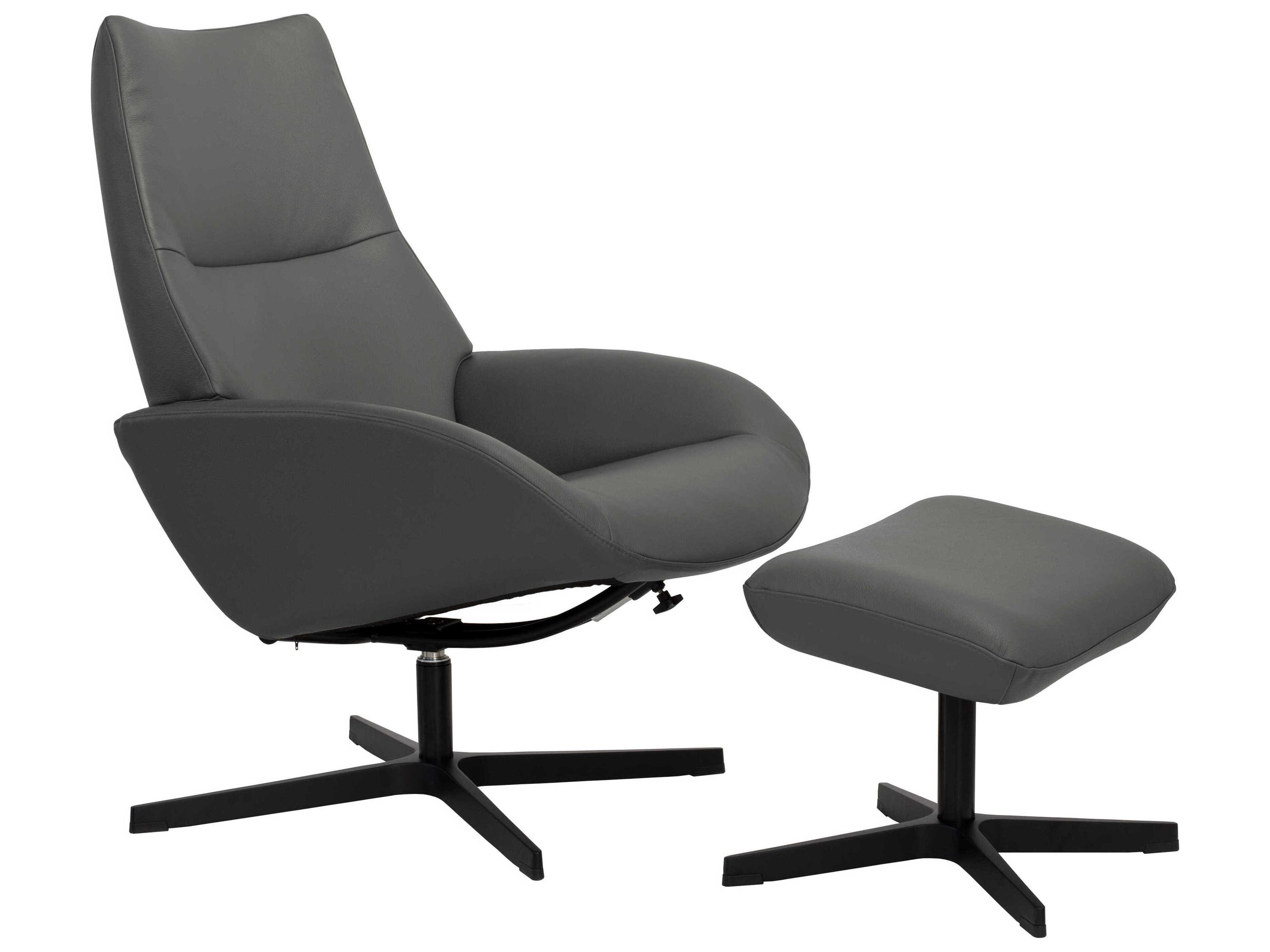 Kebe Lotus Balder Grey Leather Swivel Accent Chair with Footrest