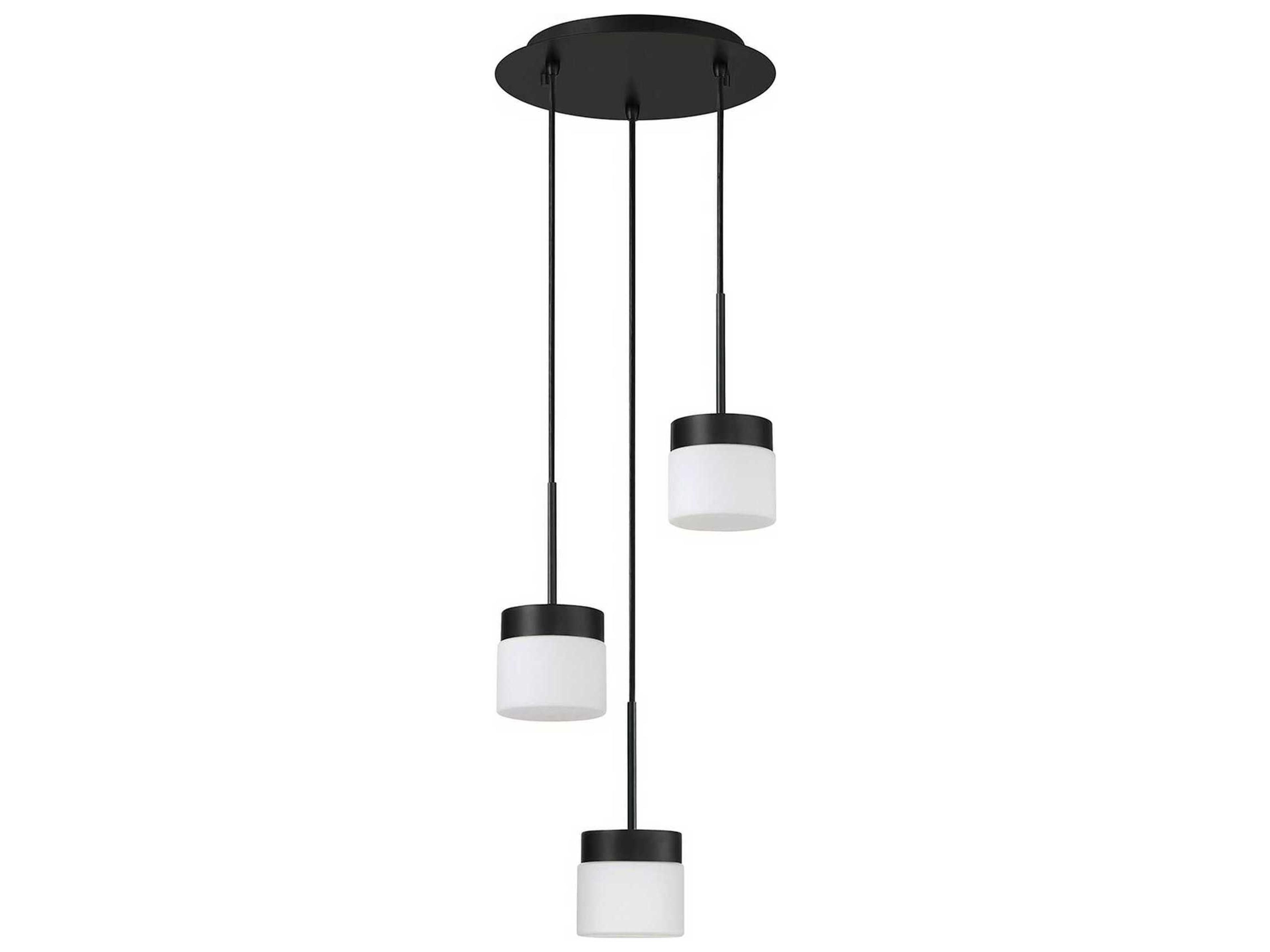 Kendal Nuon 3-Light Black Glass Drum Mini Pendant