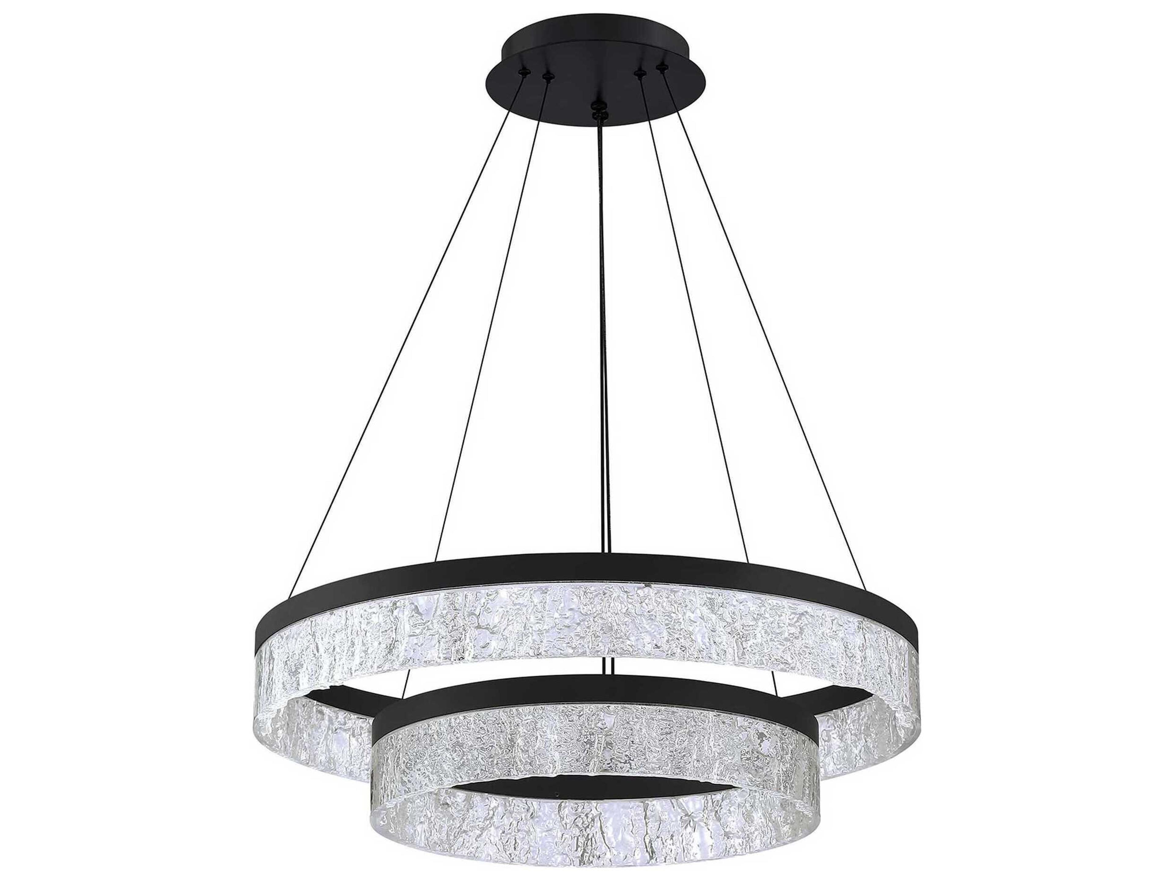 Kendal Arctic Ice 2-Light Black LED Round Tiered Pendant