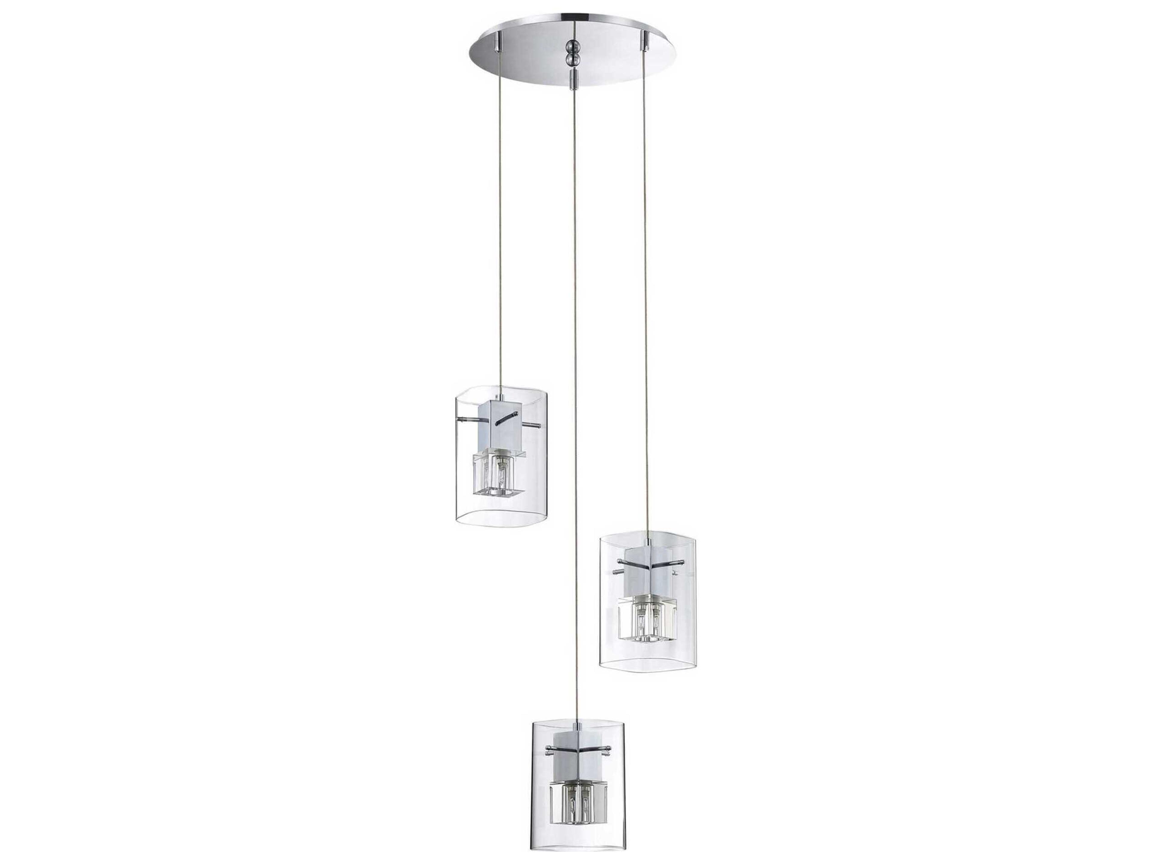 Kendal Metro 3-Light Chrome Crystal Glass Cylinder Pendant
