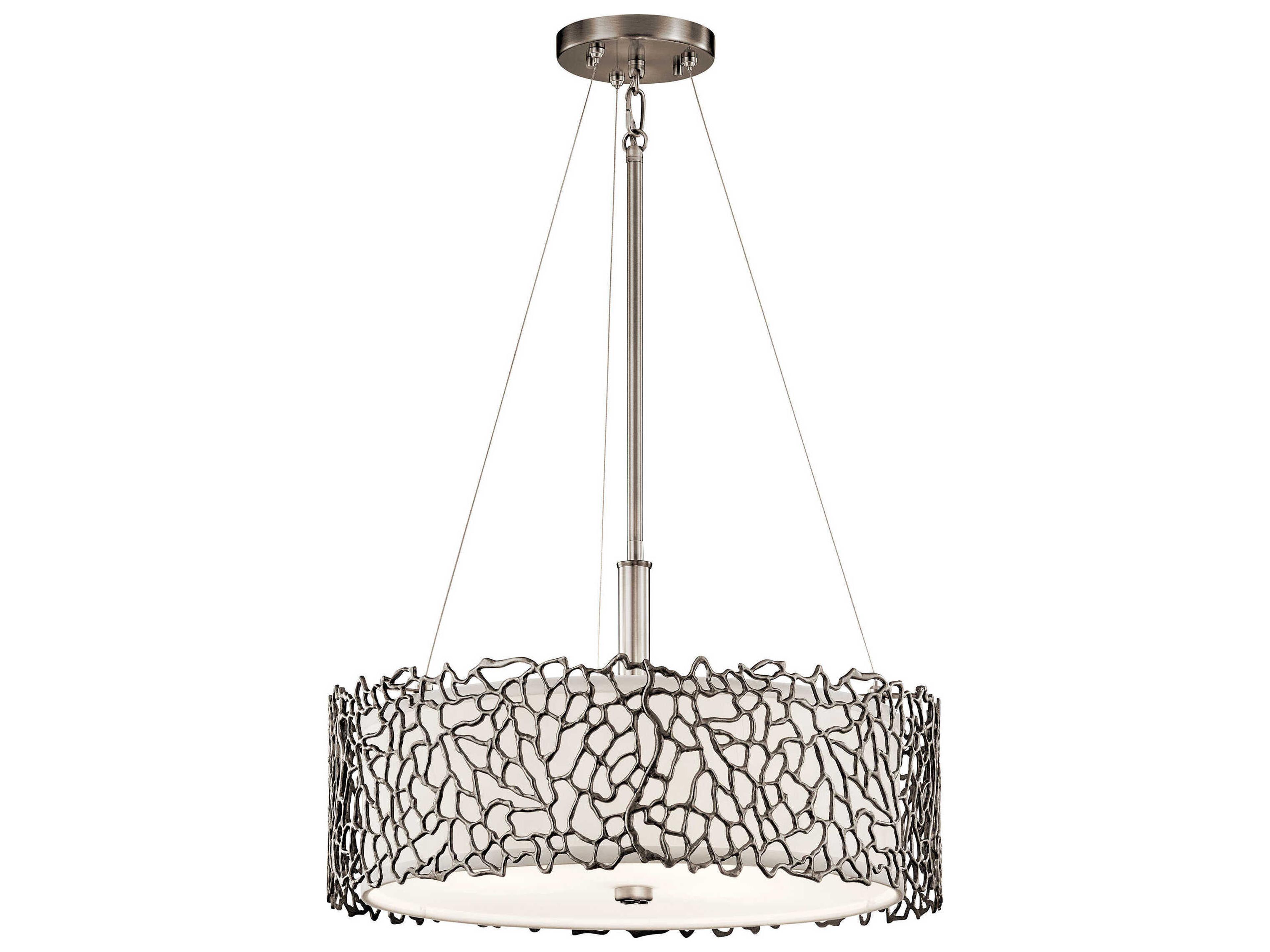 Kichler Silver Coral 3-Light Classic Pewter Drum Round Pendant