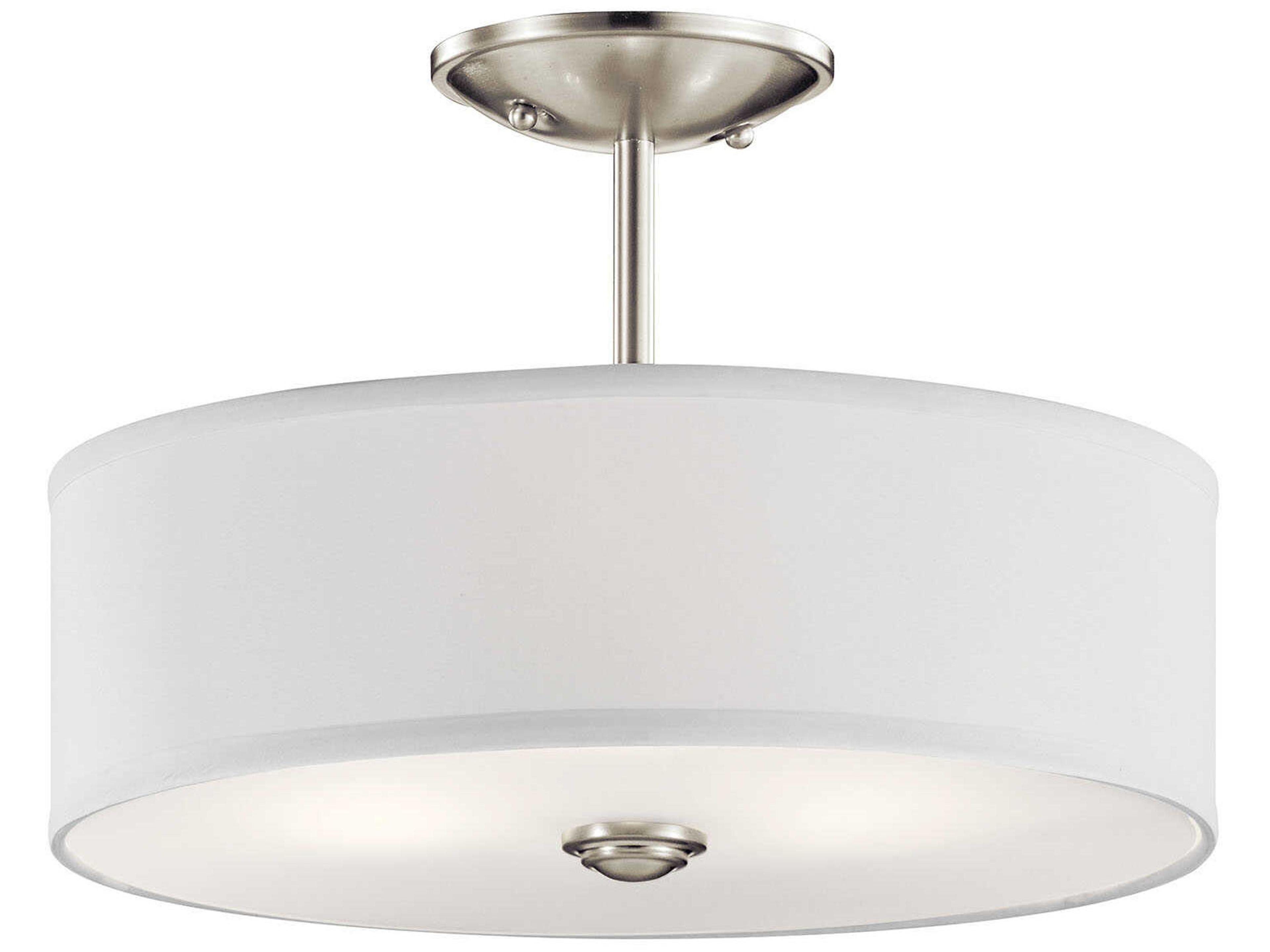 Kichler Shailene 3-Light Brushed Nickel Glass Drum Semi Flush Mount