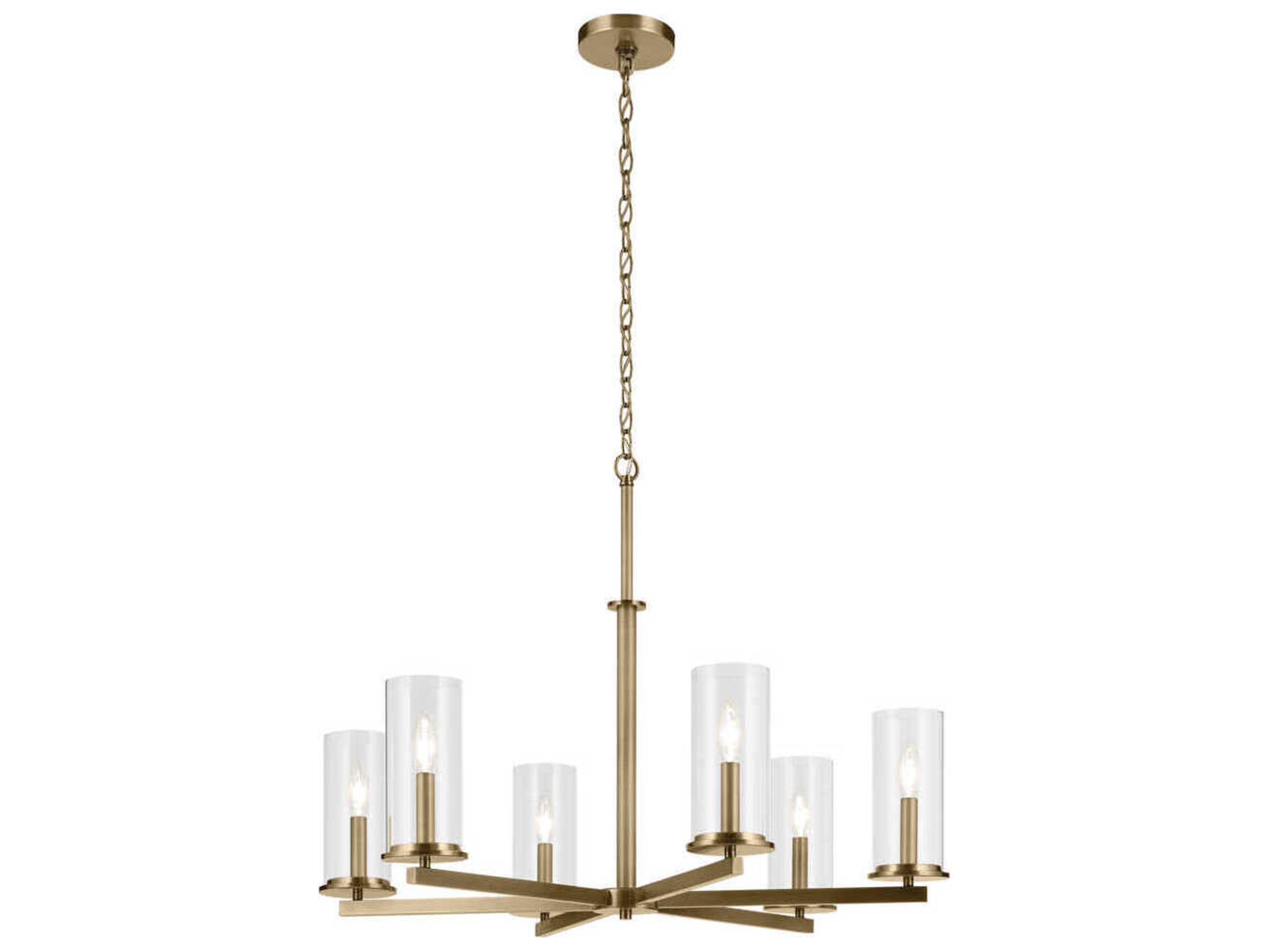 Kichler Crosby 6-Light Natural Brass Candelabra Cylinder Chandelier