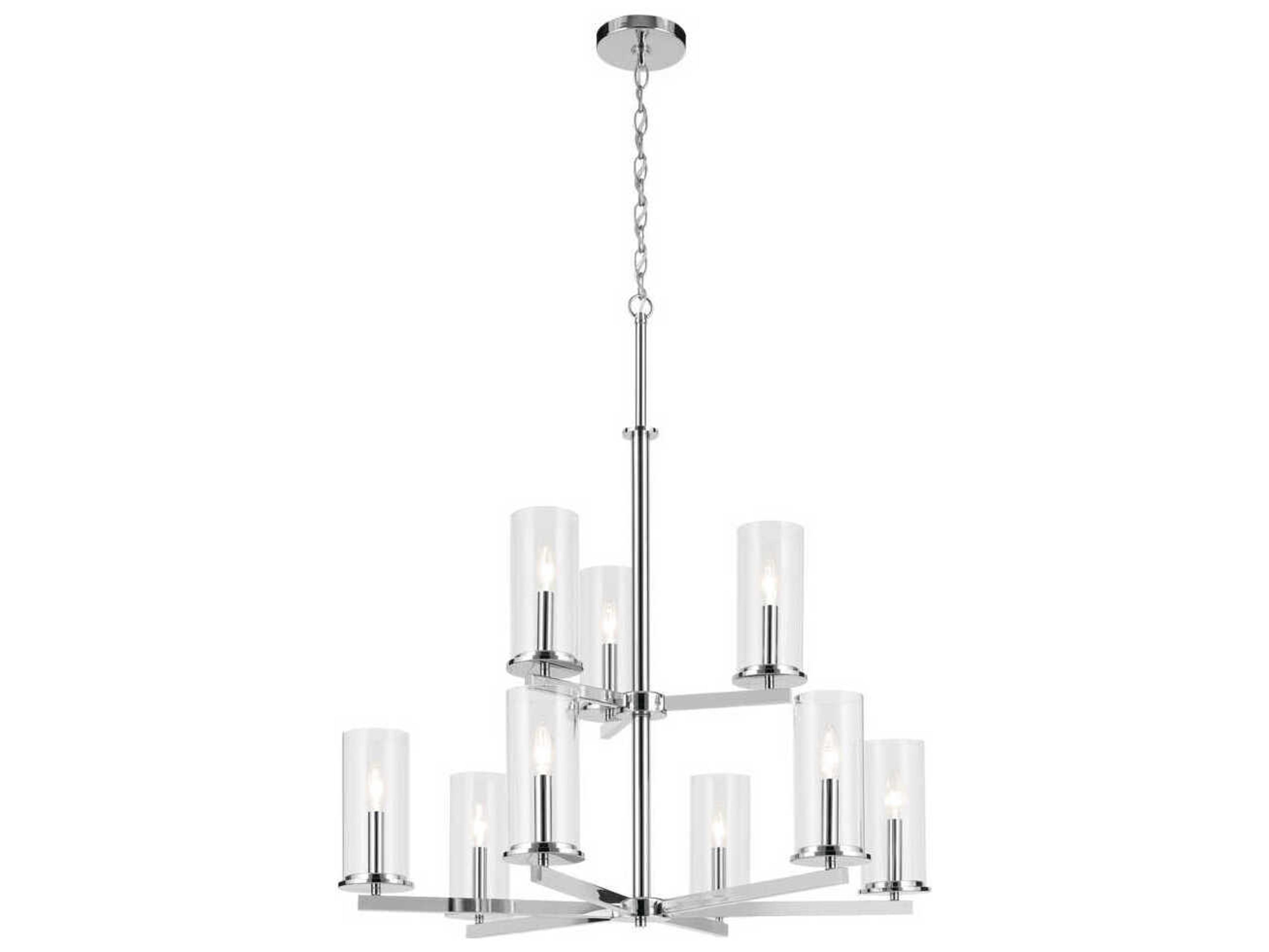 Kichler Crosby 9-Light Chrome Candelabra Cylinder Tiered Chandelier