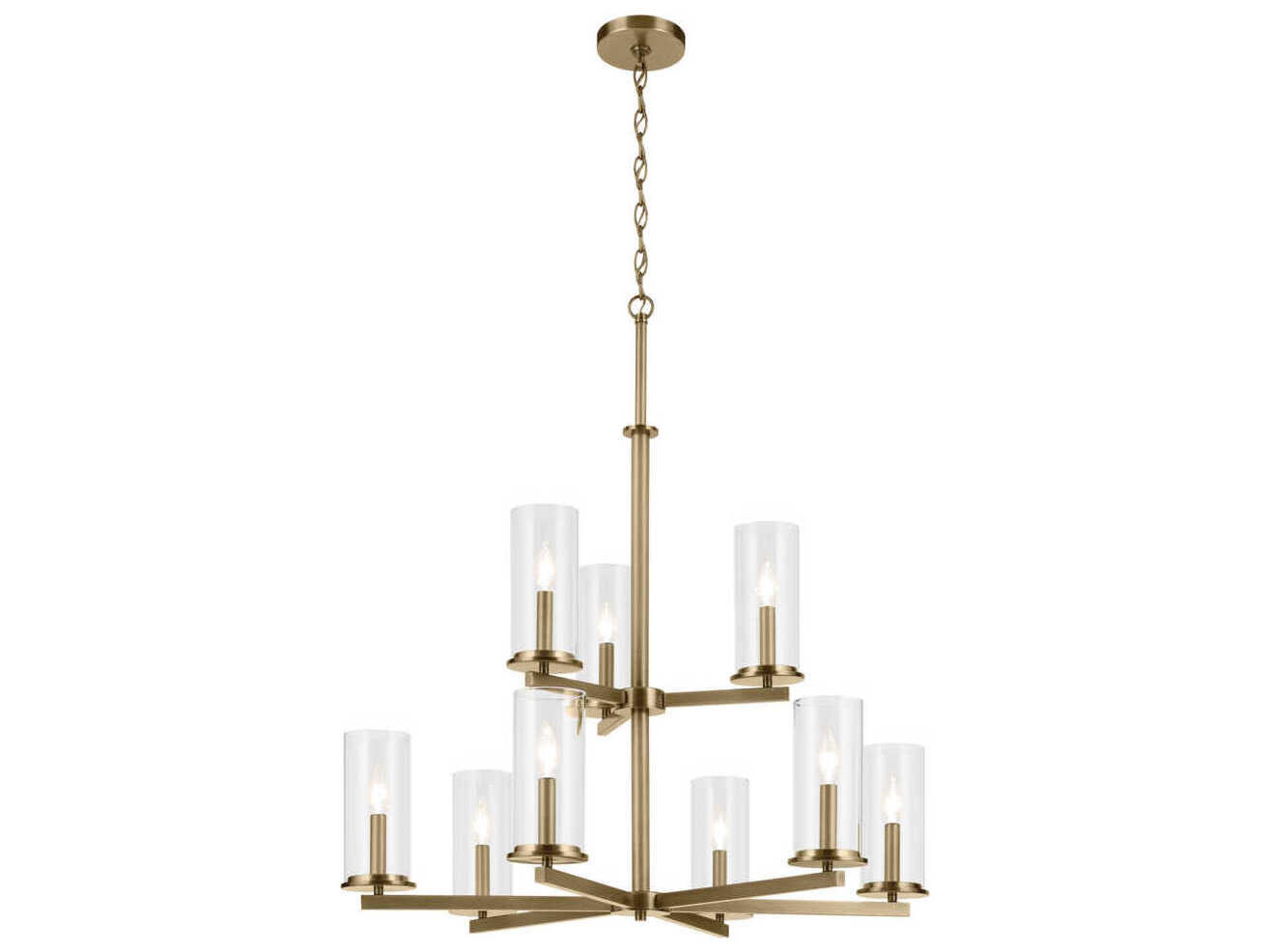 Kichler Crosby 9-Light Natural Brass Candelabra Cylinder Tiered Chandelier