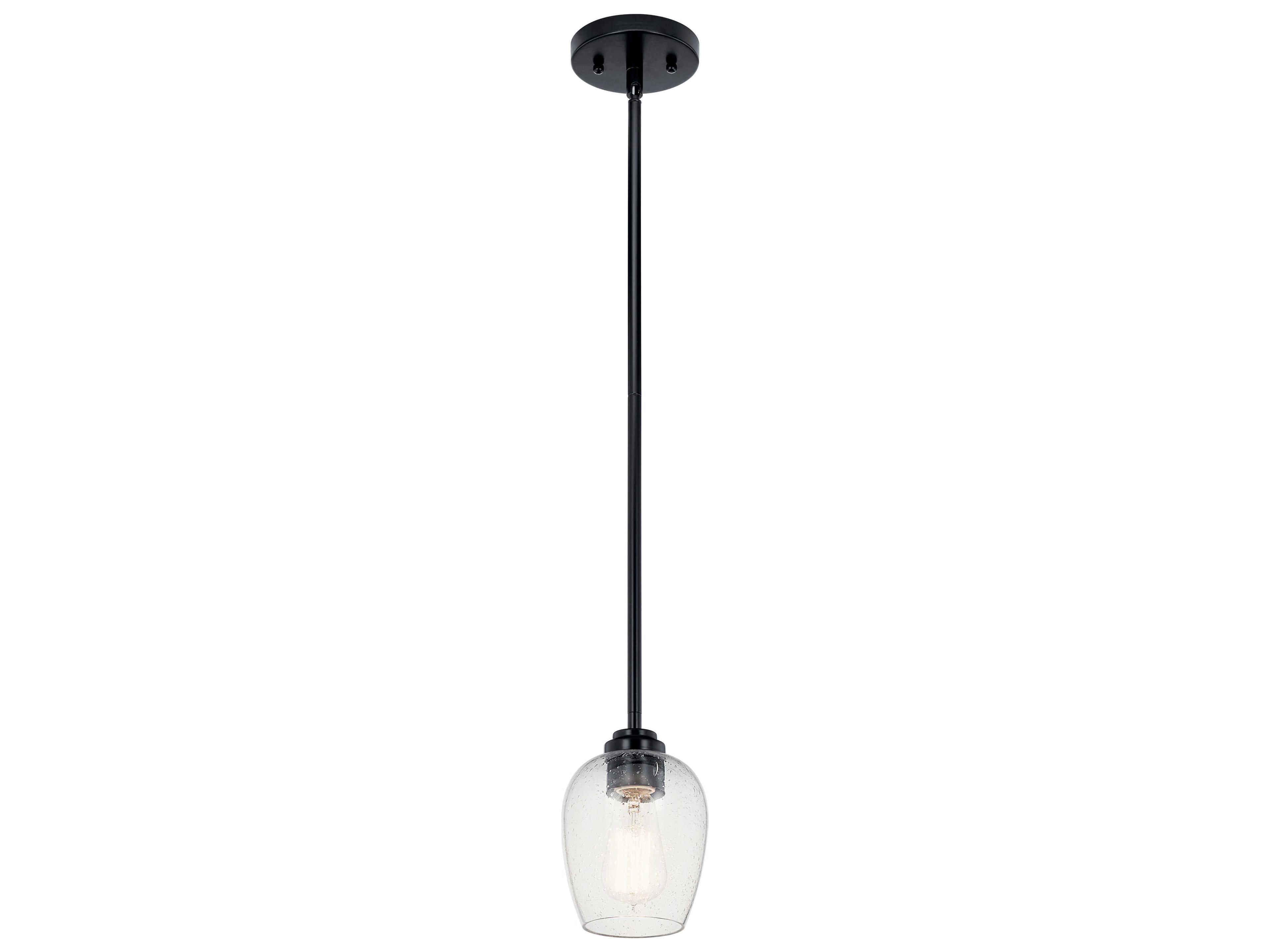 Kichler Valserrano 1-Light Brushed Nickel Black Glass Bell Mini Pendant